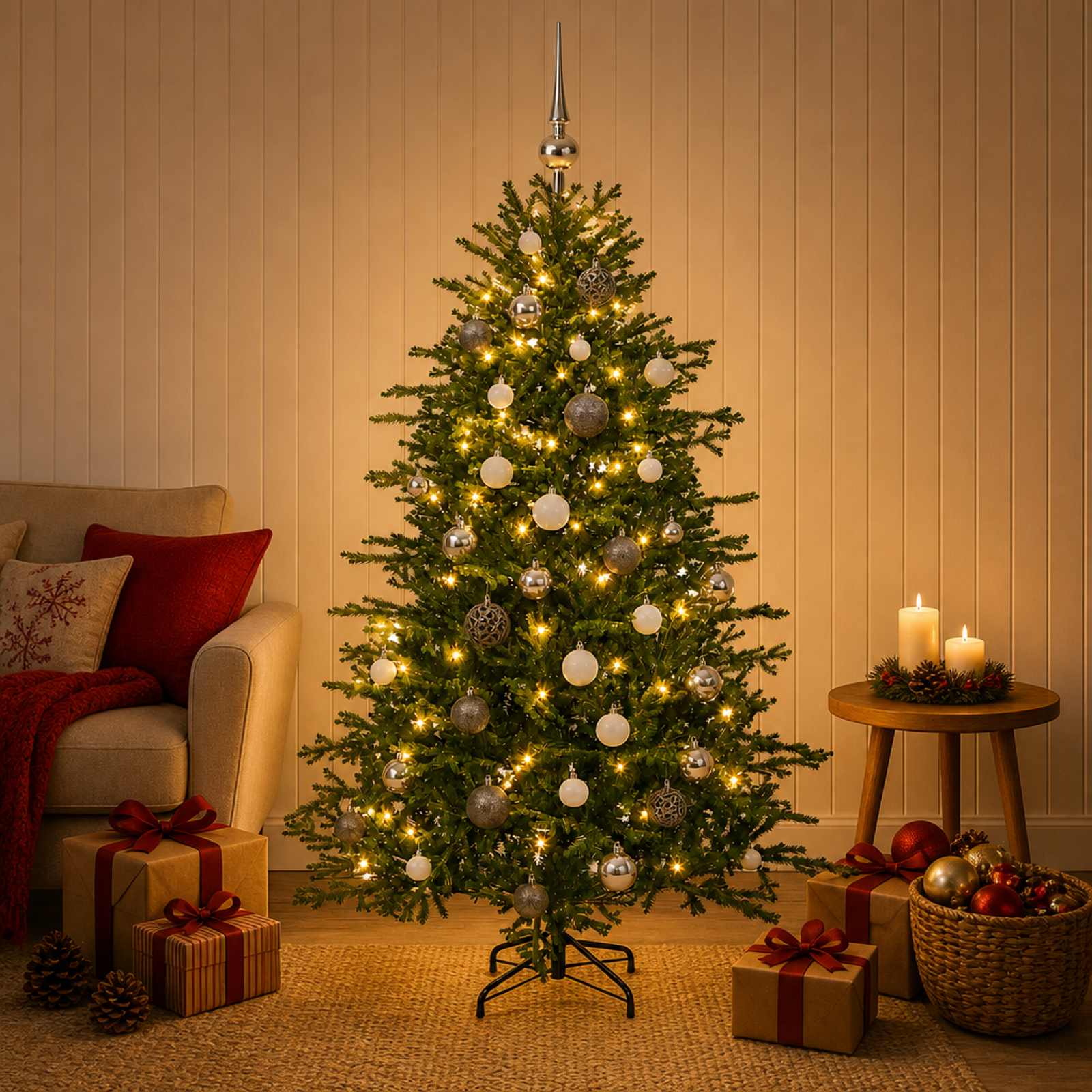 Umetna božična jelka z bučko 120 cm 150 LED Toplo bela