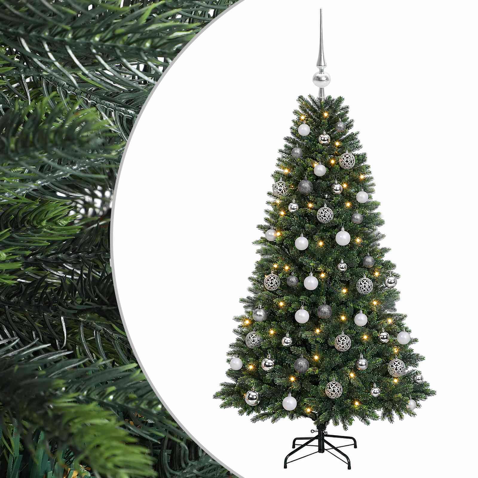 vidaXL Brad de Crăciun artificial cu globuri 120 cm 150 LED-uri