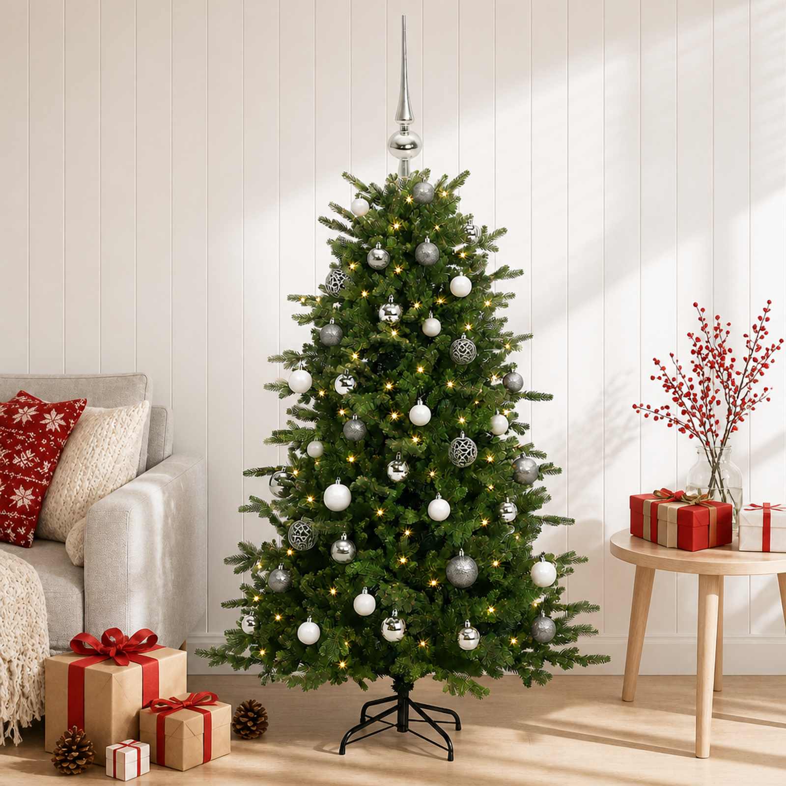 Umetna božična jelka z bučko 150 cm 150 LED Toplo bela