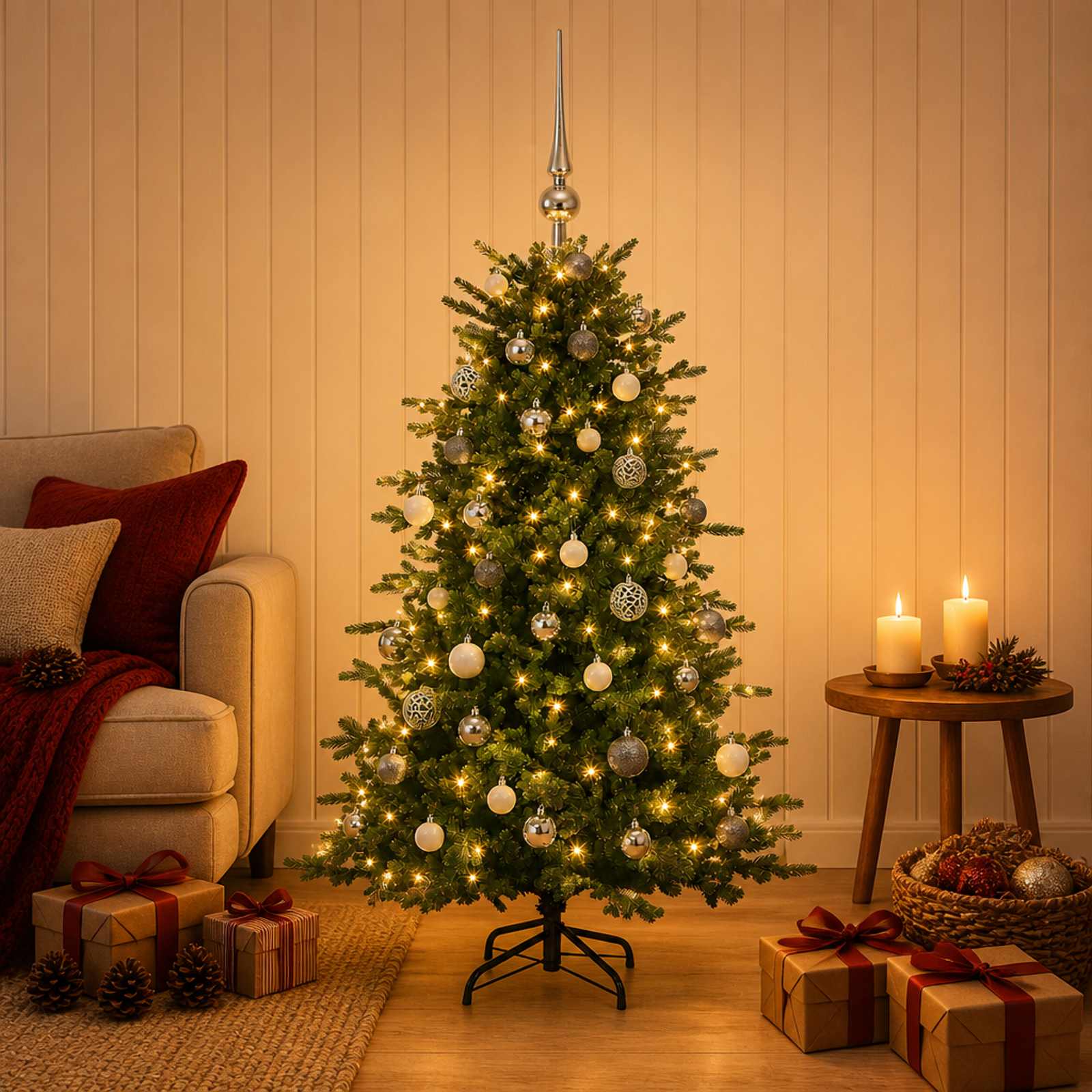 Umetna božična jelka z bučko 150 cm 150 LED Toplo bela