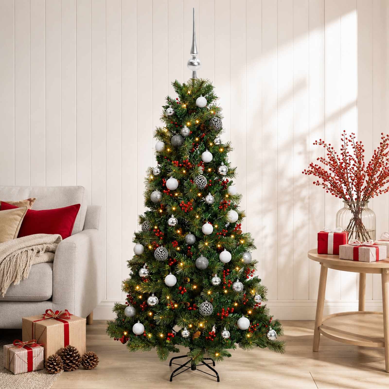 Umetna božična jelka z bučko 120 cm 150 LED Toplo bela