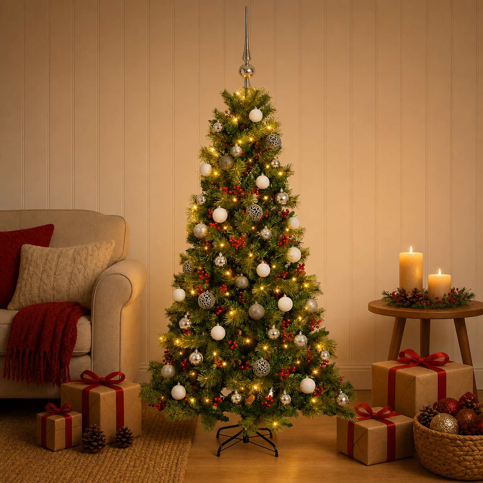 Umetna božična jelka z bučko 120 cm 150 LED Toplo bela