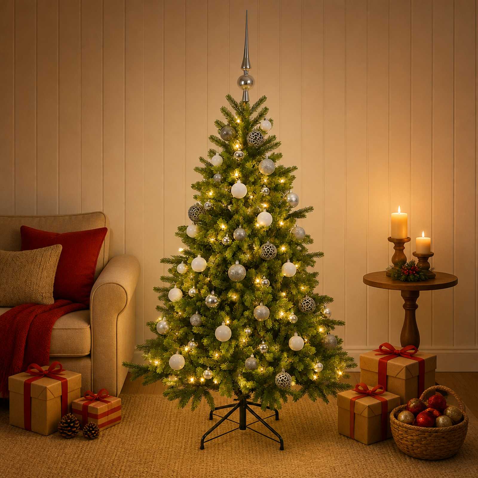 Umetna božična jelka z bučko 120 cm 150 LED Toplo bela
