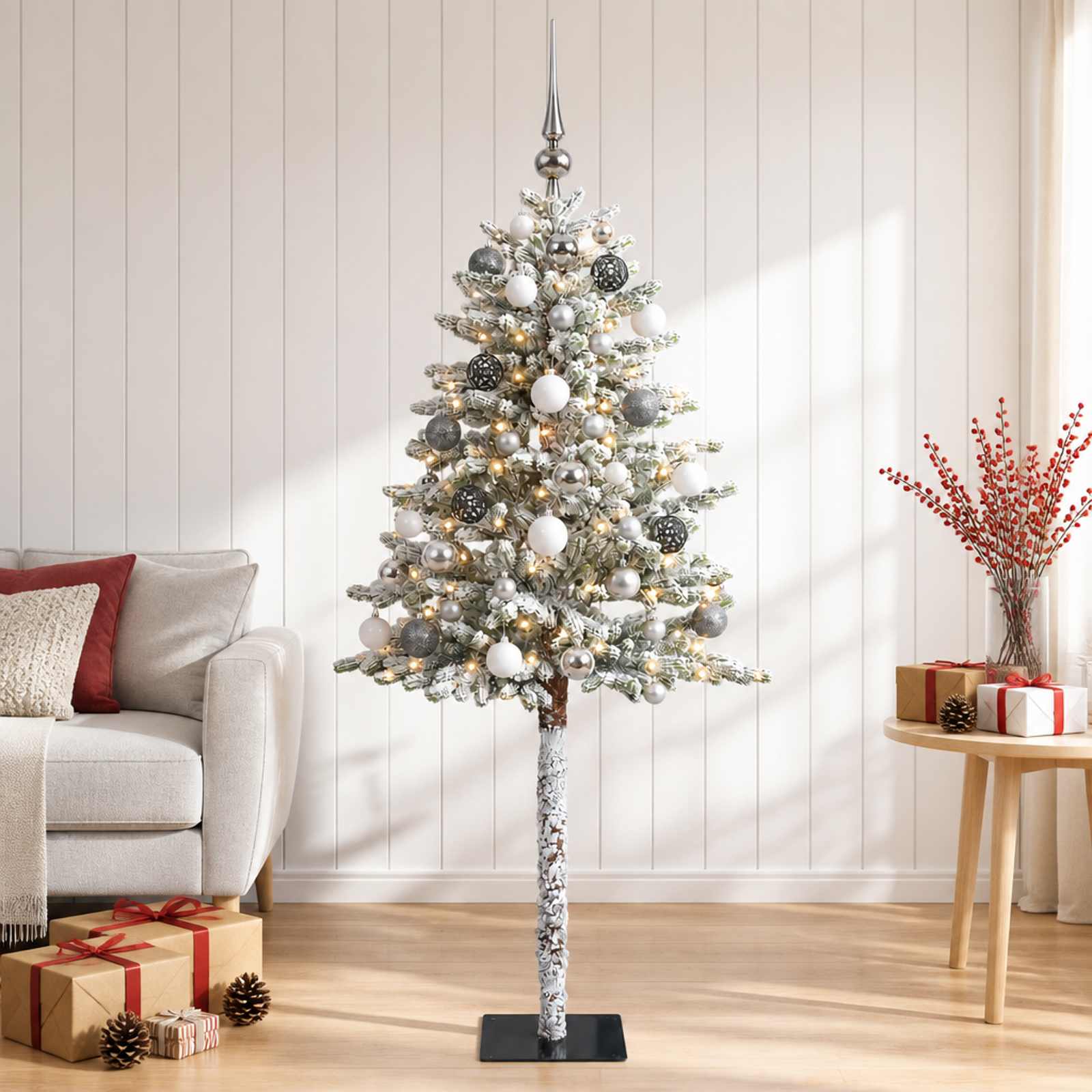 vidaXL Muovinen joulukuusi koristeilla 120 cm 150 LEDiä