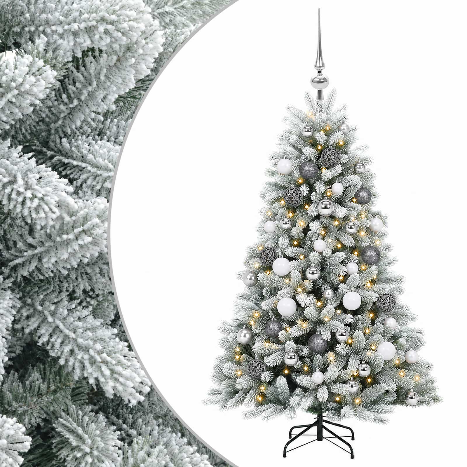 Umjetno božično drevo z okrasnimi kroglami 120 cm 150 LED