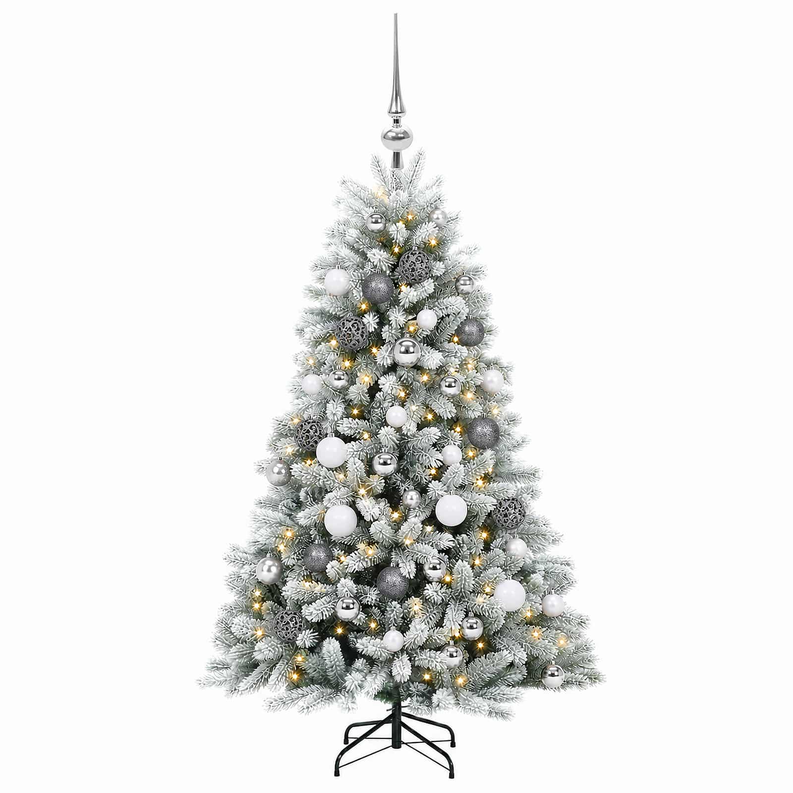 Umjetno božično drevo z okrasnimi kroglami 120 cm 150 LED