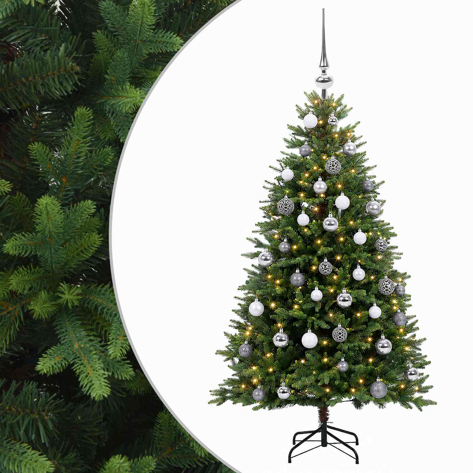 Umjetno božično drevo z okrasnimi kroglami 120 cm 150 LED