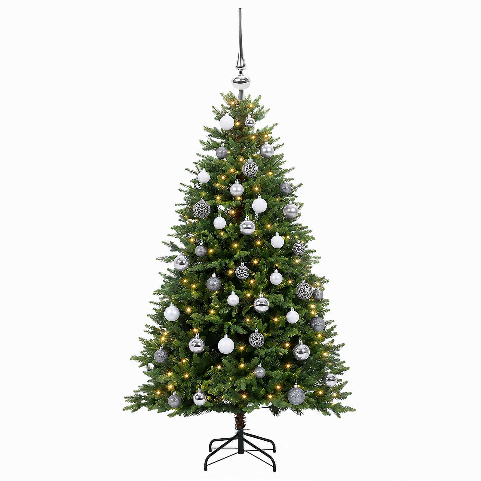 Umjetno božično drevo z okrasnimi kroglami 120 cm 150 LED