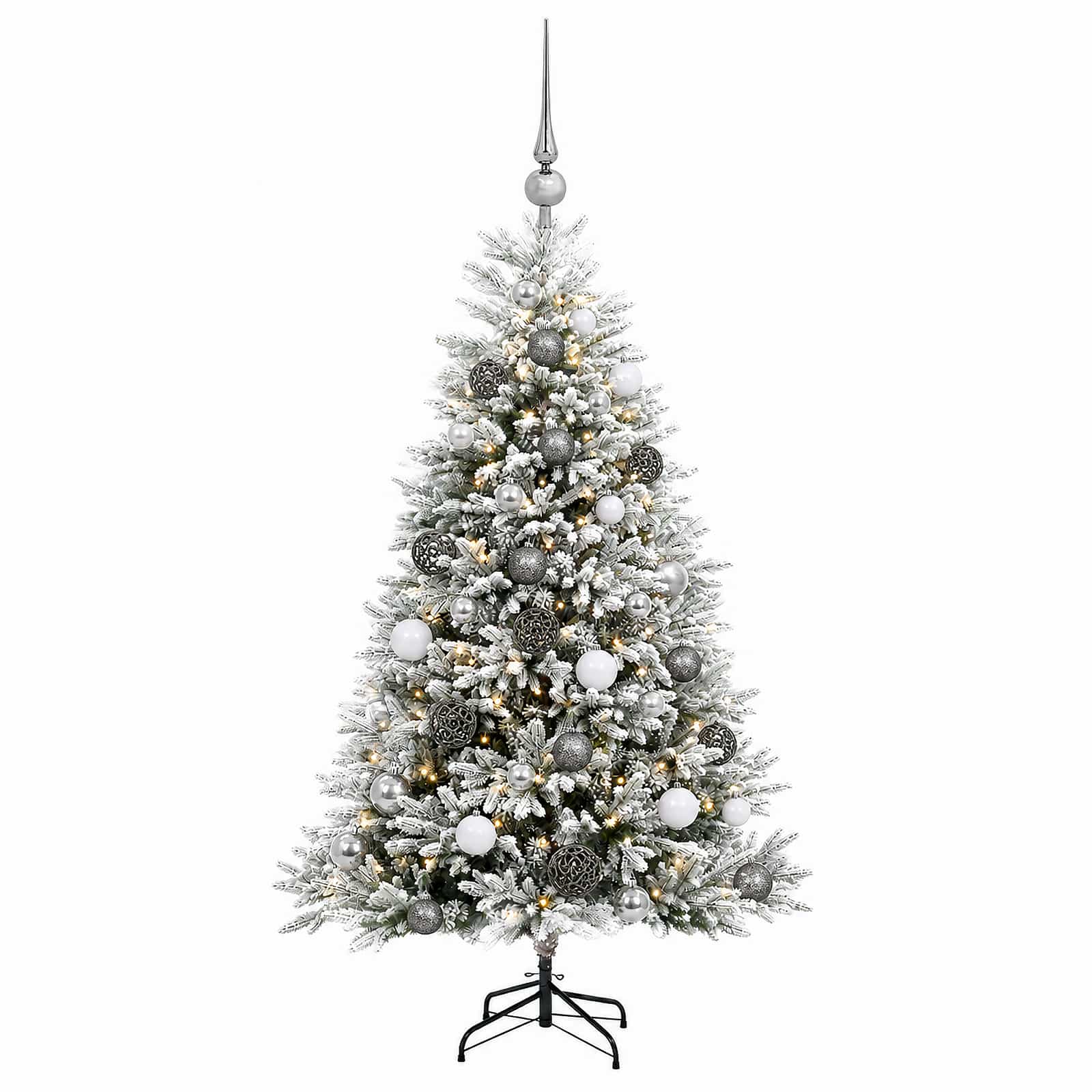 Umjetno božično drevo z okrasnimi kroglami 120 cm 150 LED
