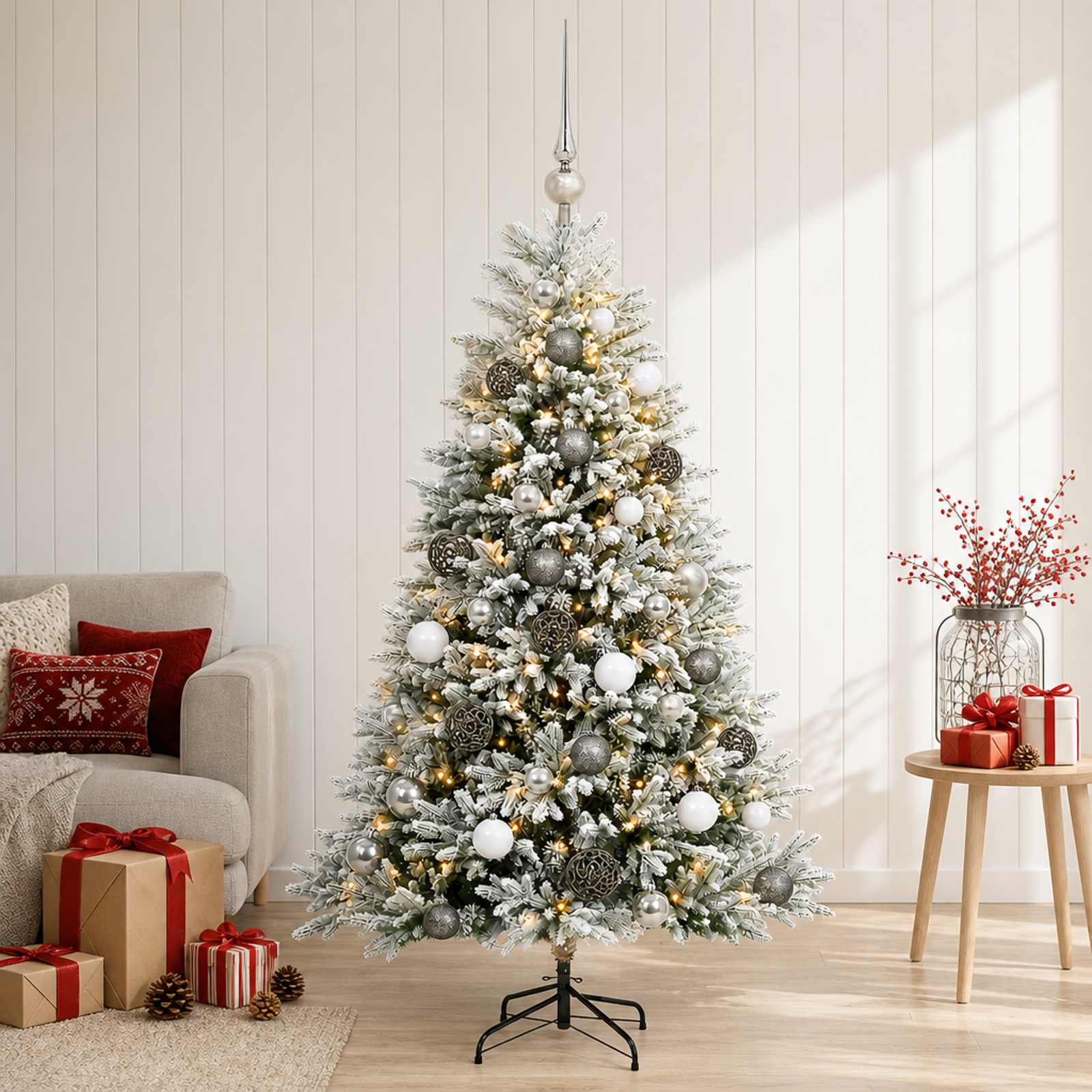 vidaXL Muovinen joulukuusi koristeilla 150 cm 150 LEDiä