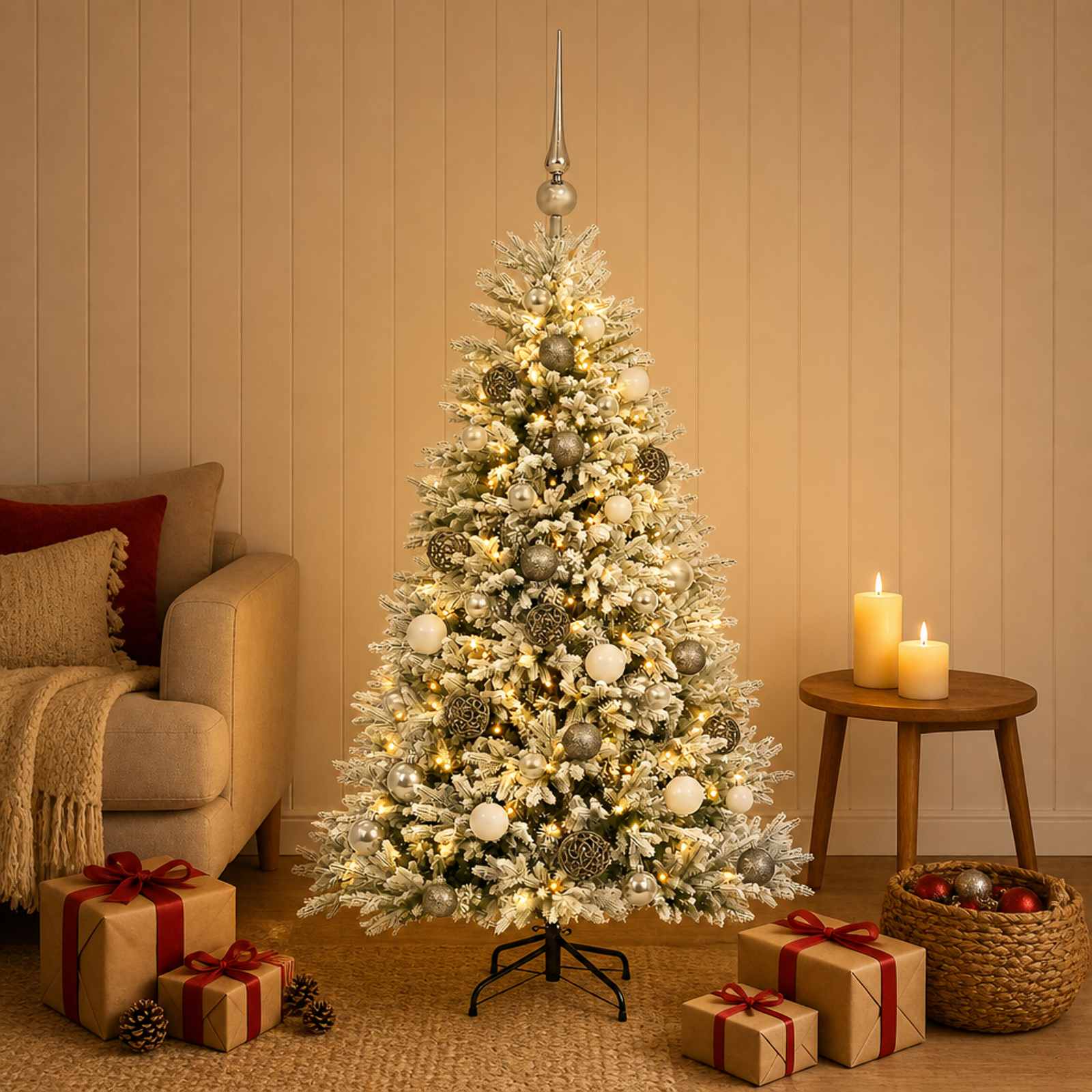 Umjetno božično drevo z okrasnimi kroglami 150 cm 150 LED