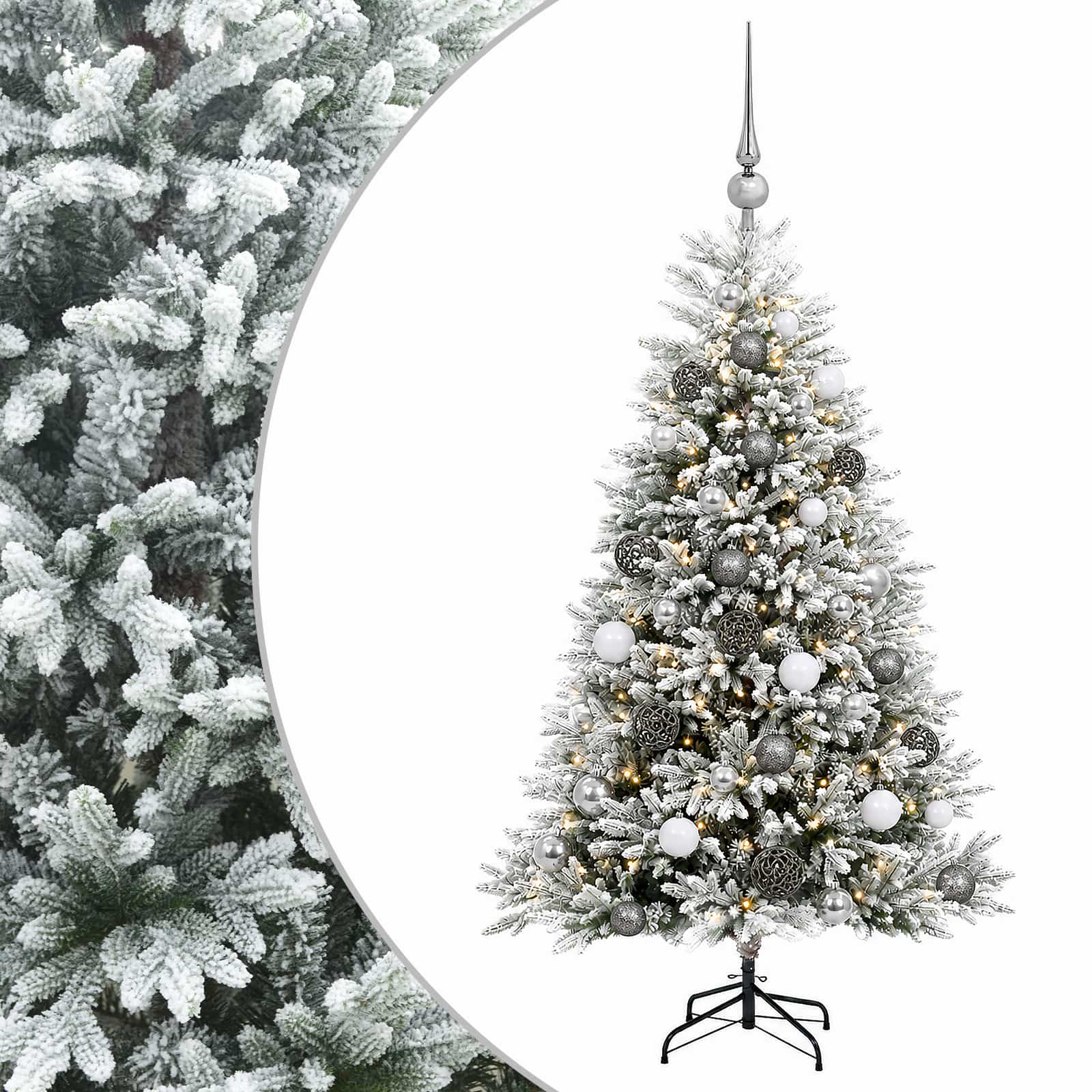 Umjetno božično drevo z okrasnimi kroglami 150 cm 150 LED