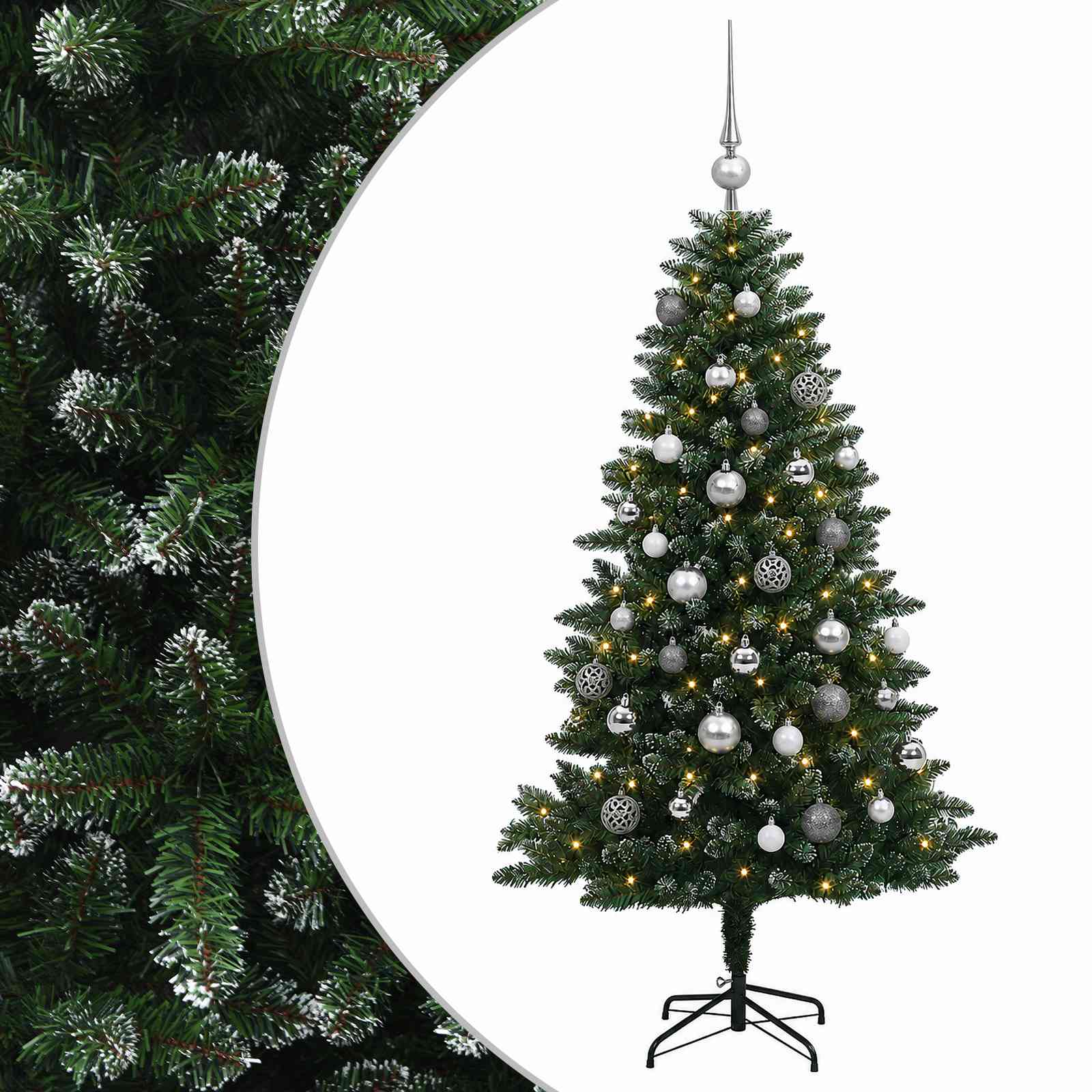 Umjetno božično drevo z okrasnimi kroglami 150 cm 150 LED