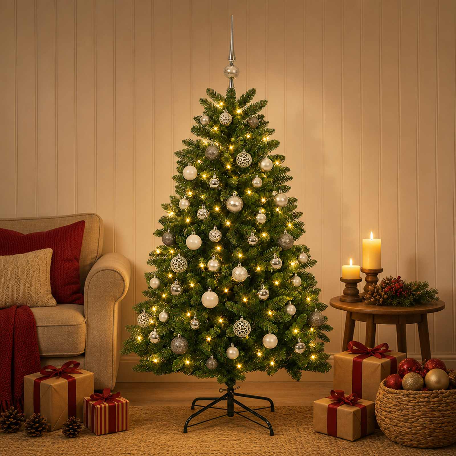 vidaXL Kunstkerstboom middengroen met kerstbal 150 cm 150 LED's groen, foto 2