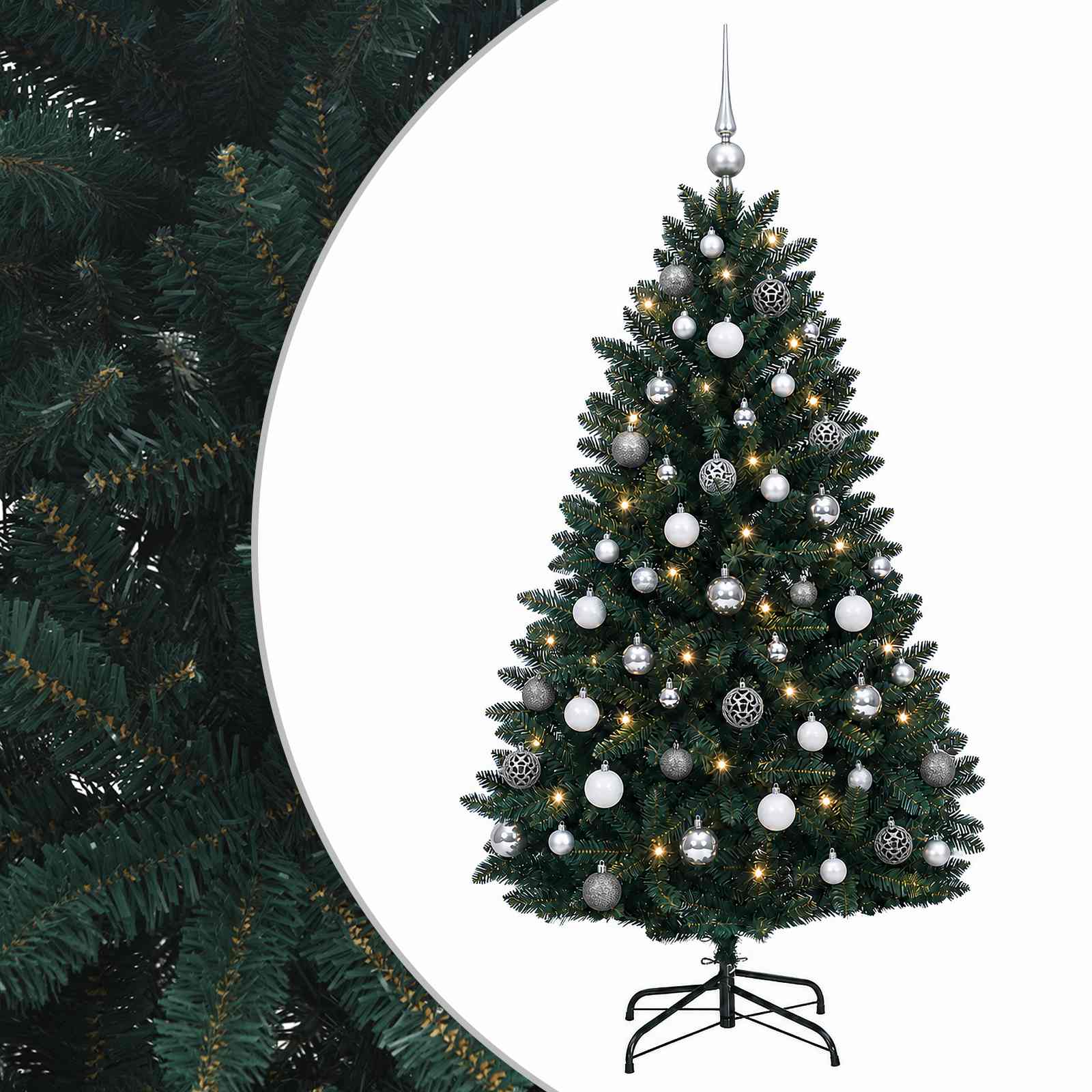 Umetna božična jelka, temno zelena, z bučkami 150 cm 150 LED