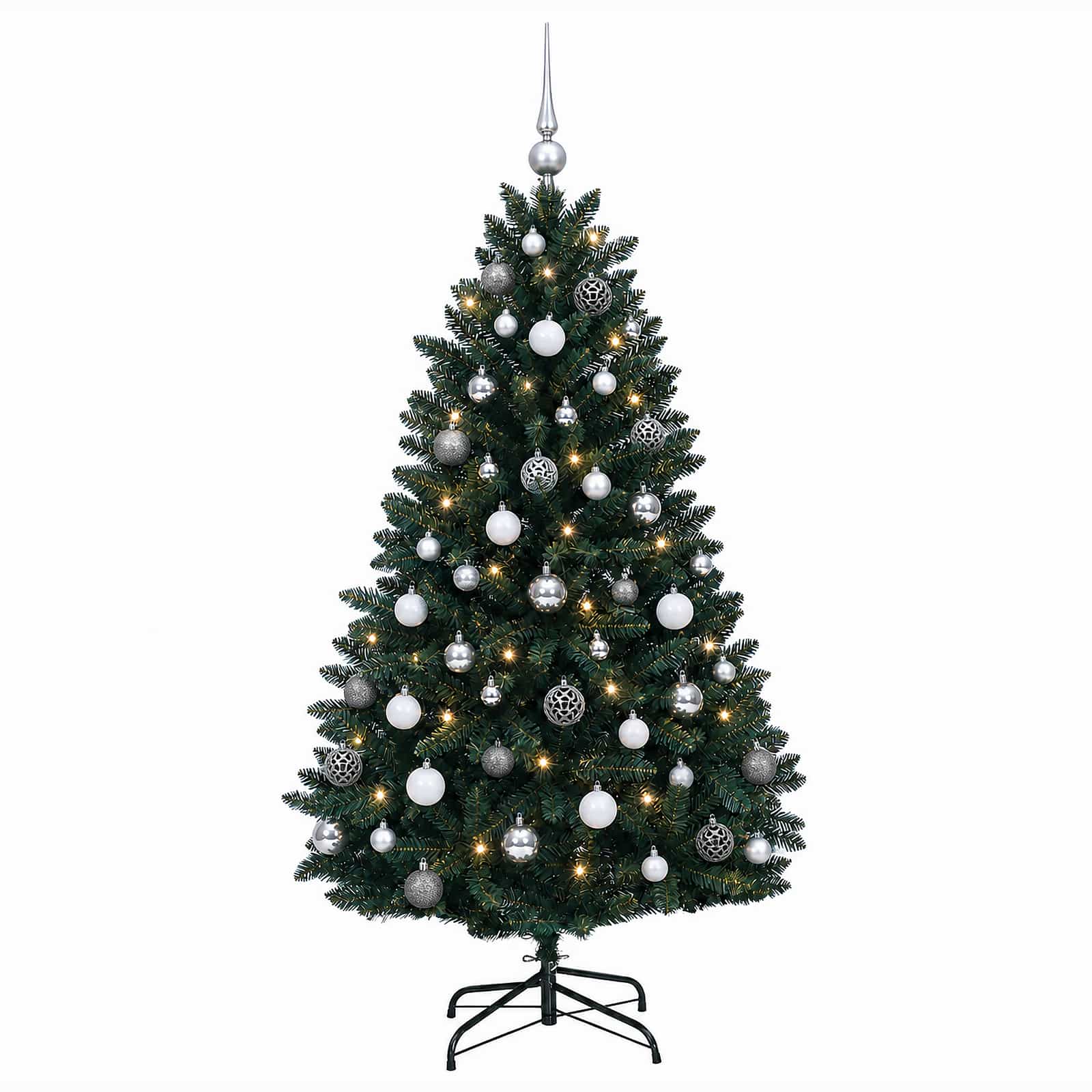 Umetna božična jelka, temno zelena, z bučkami 150 cm 150 LED