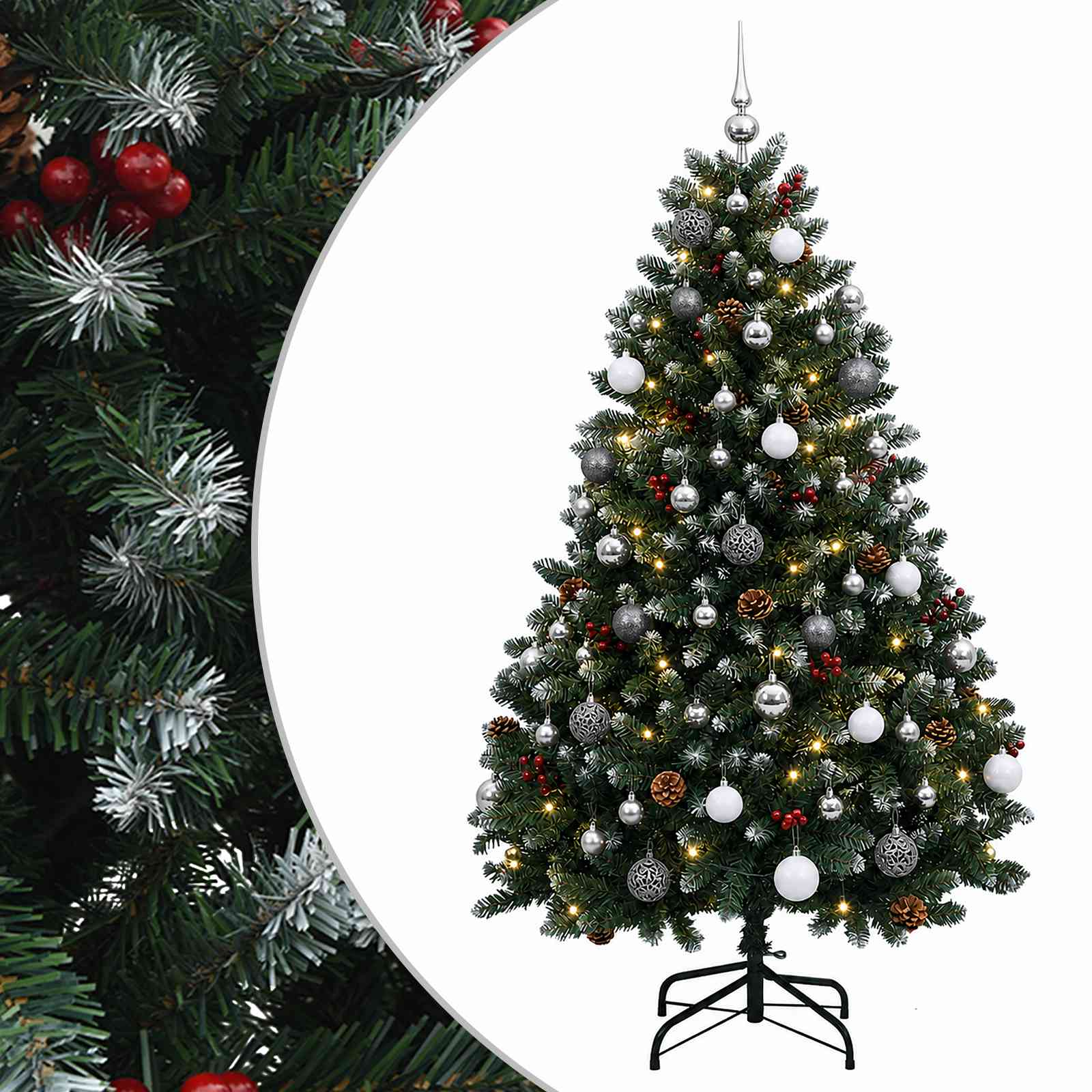 Umetna božična jelka zelena z okraski 120 cm 150 LED Toplo bela