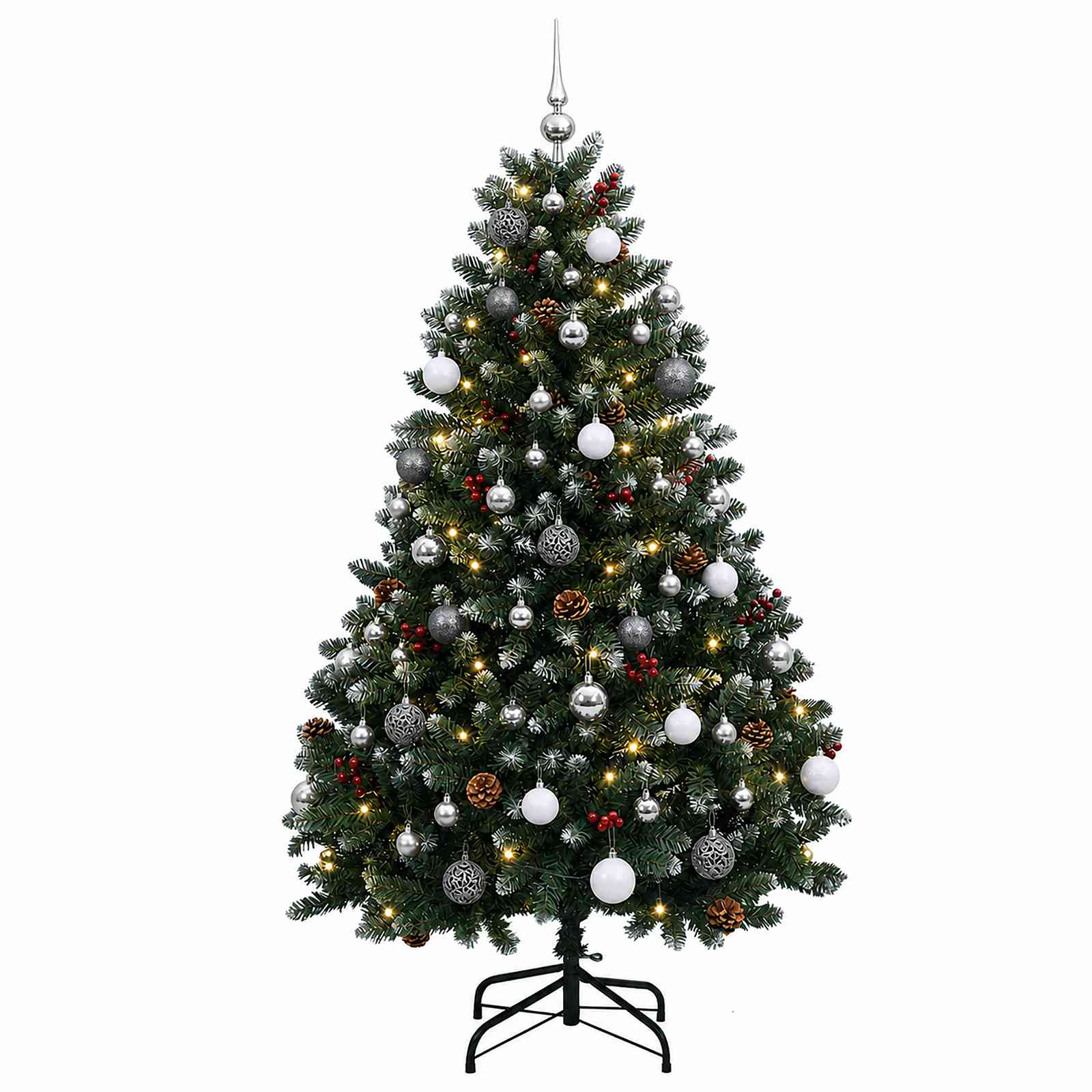 Umetna božična jelka, zelena, z okraski 150 cm 150 LED