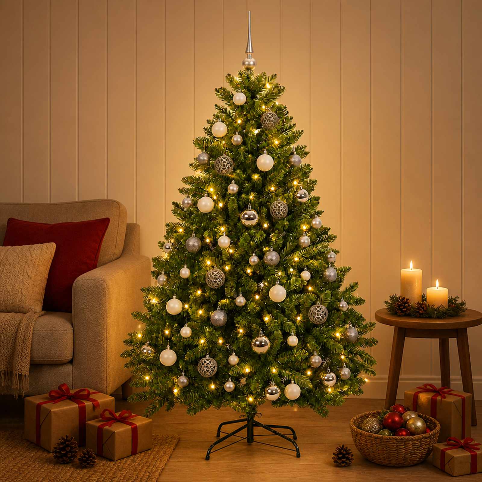 vidaXL Kunstkerstboom lichtgroen met kerstbal 180 cm 300 LED's Warmwit groen, foto 2
