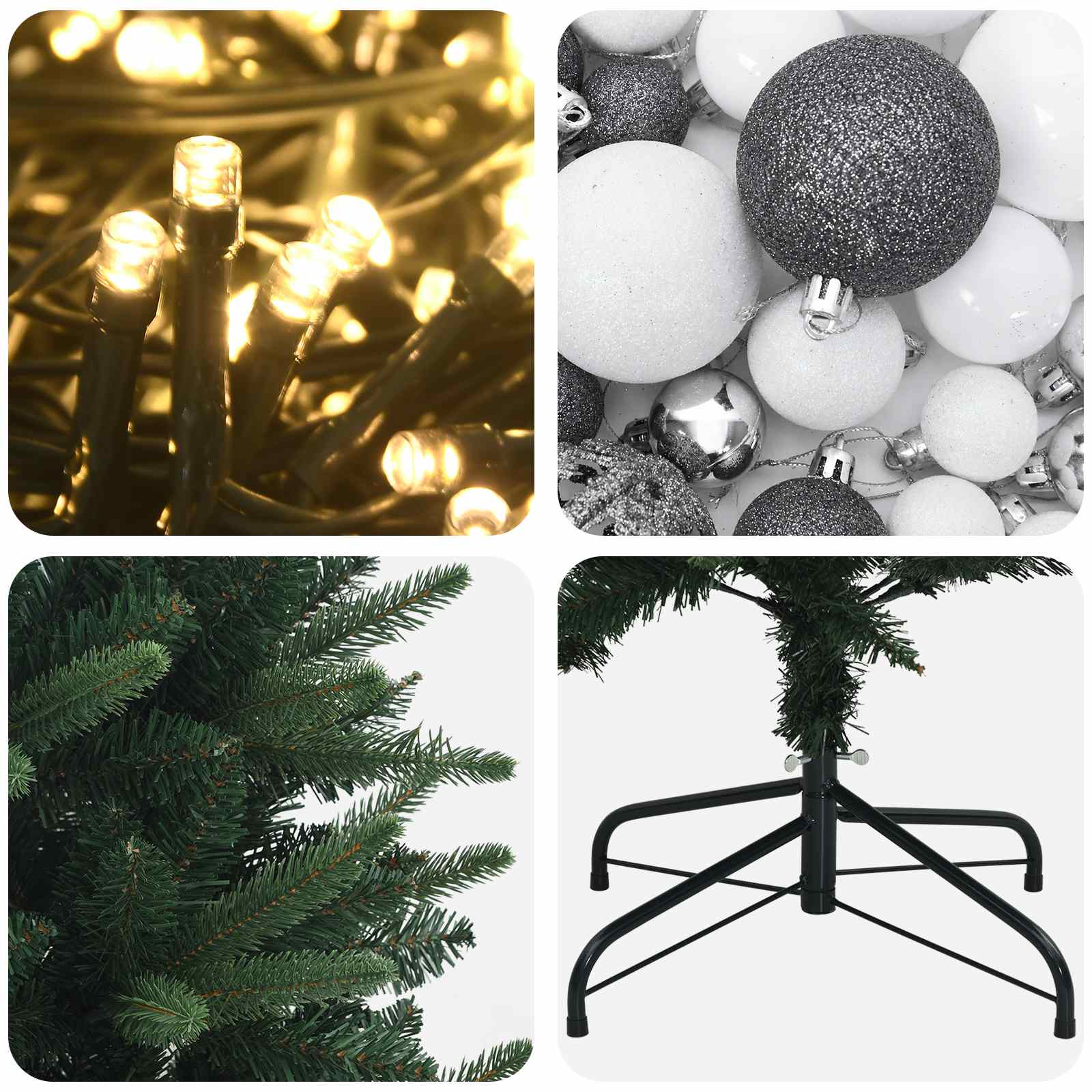 Umjetno viseče božično drevo z okrasnimi kroglami 150 cm