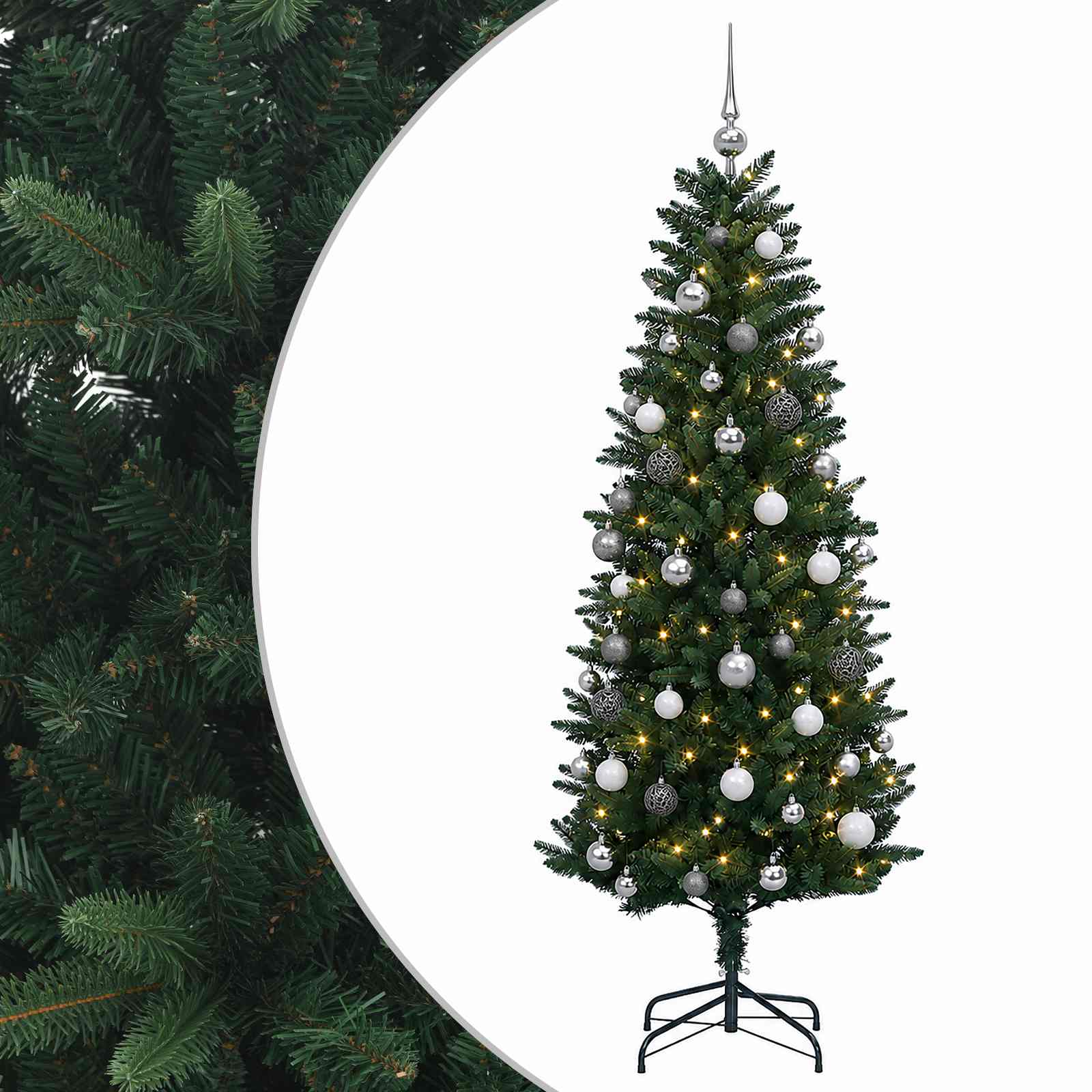 Umjetno viseče božično drevo z okrasnimi kroglami 150 cm