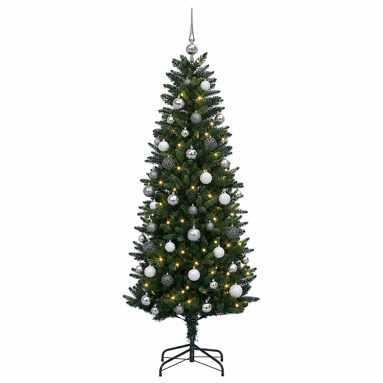 Umjetno viseče božično drevo z okrasnimi kroglami 150 cm