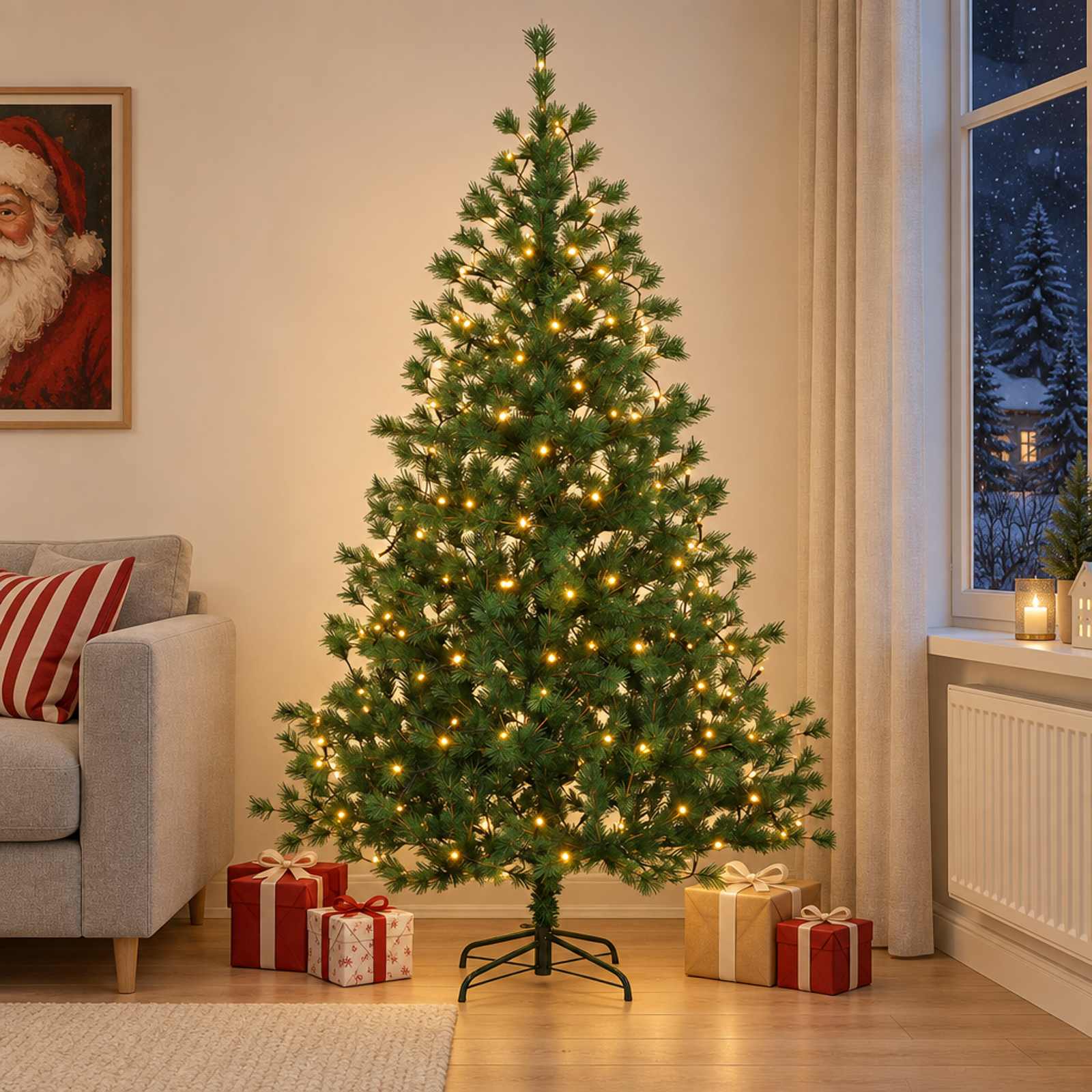 vidaXL Kunstig sammensatt juletre 180 cm 300 LED-lys Varmhvit