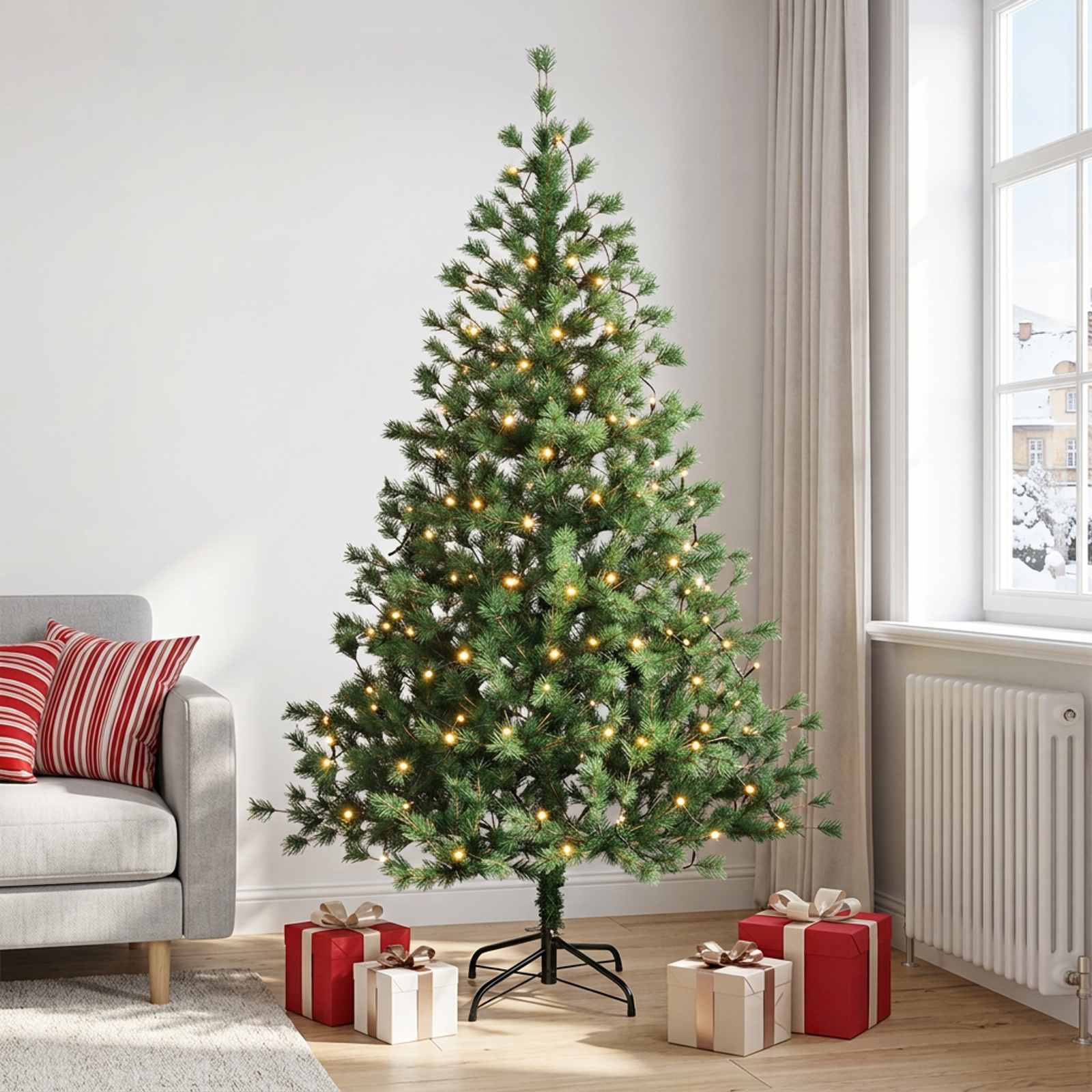 Umetno Zložljivo Božično Drevo 240 cm 300 LED Toplo bela