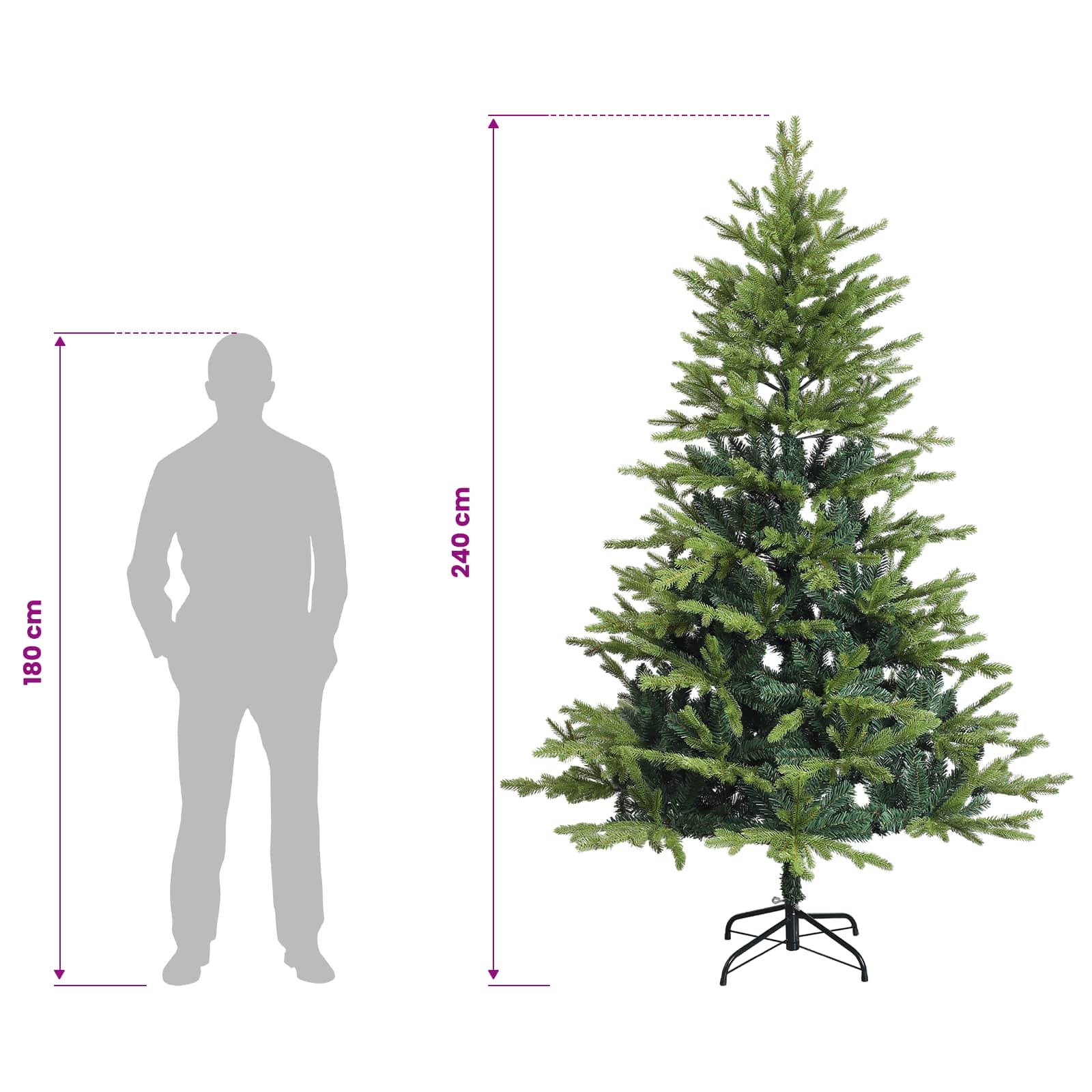 Artificial Hinged Christmas Tree 300 LEDs Warm size guide
