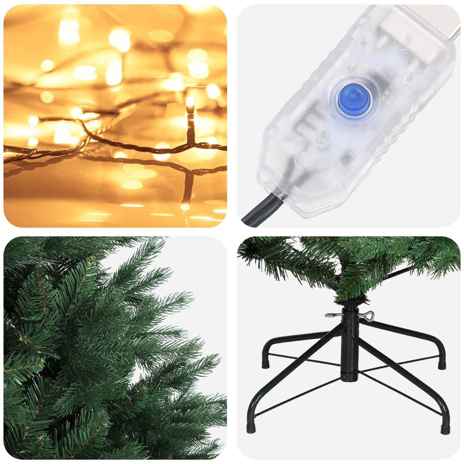 Umetno Zložljivo Božično Drevo 180 cm 300 LED Toplo bela