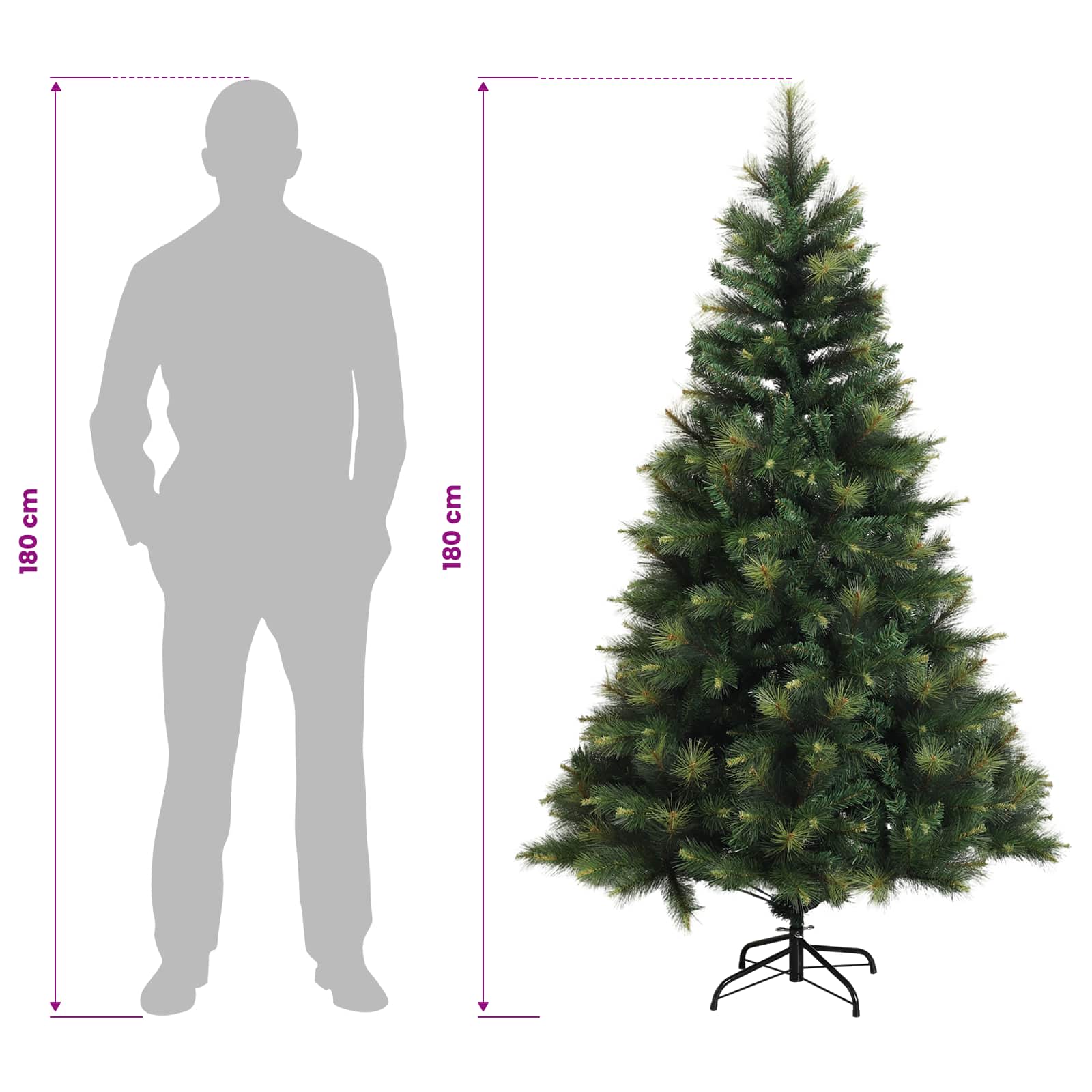 Umetno Zložljivo Božično Drevo 180 cm 300 LED Toplo bela