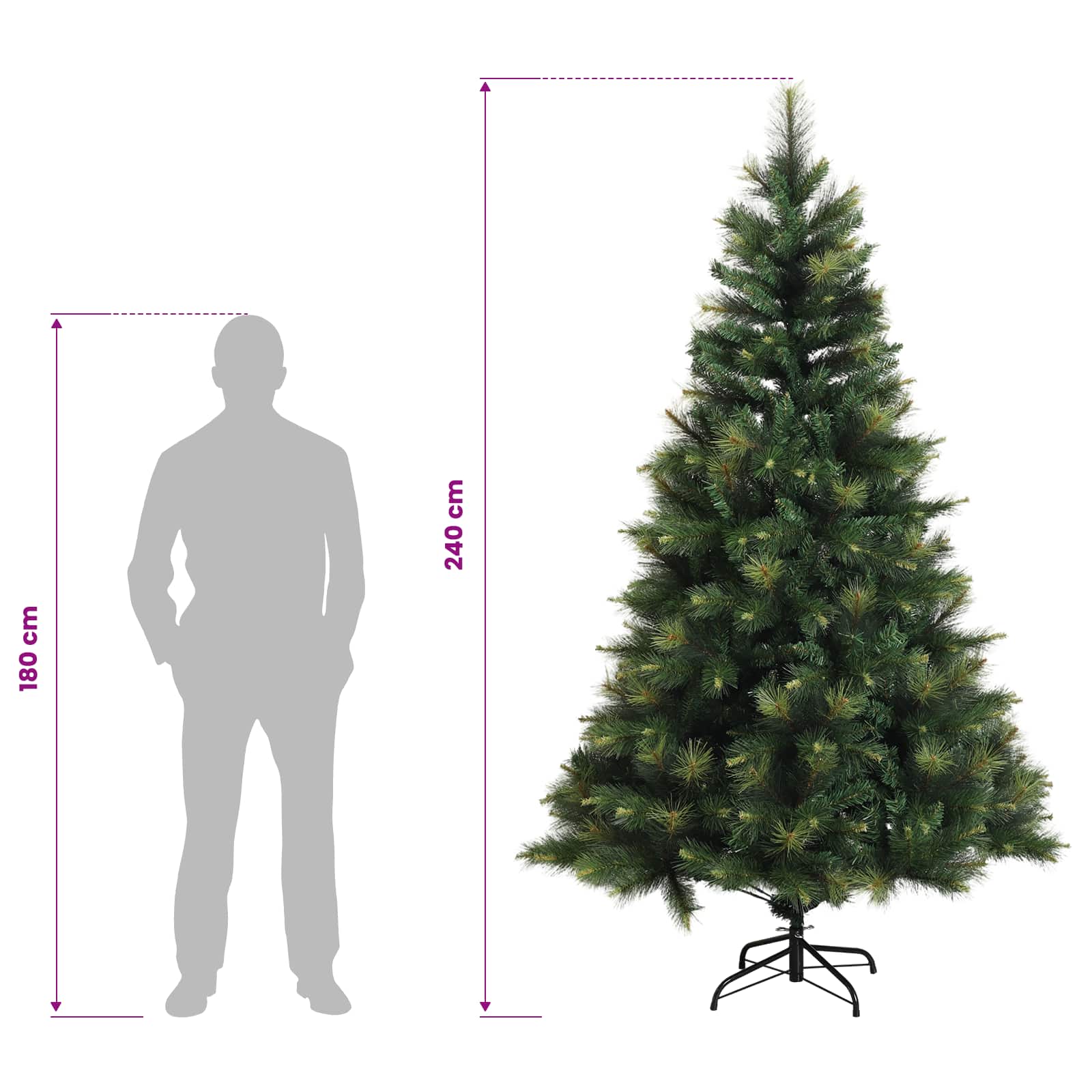 Umetno Zložljivo Božično Drevo 240 cm 300 LED Toplo bela