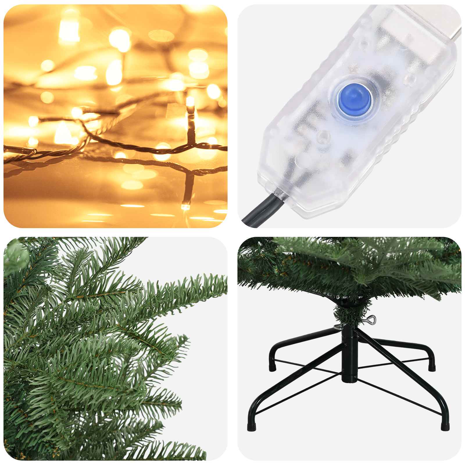 Umetno Zložljivo Božično Drevo 180 cm 300 LED Toplo bela