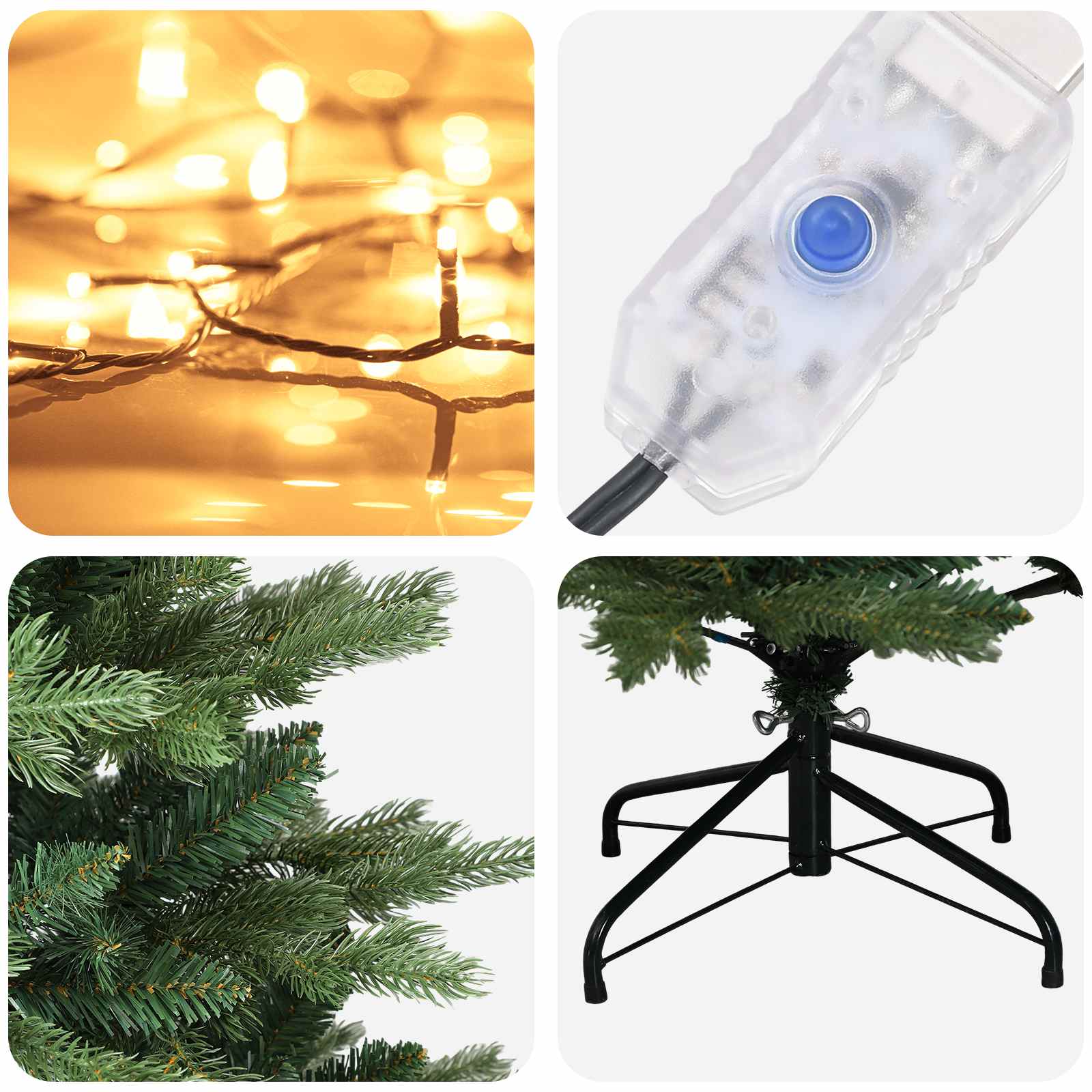 Umetno Zložljivo Božično Drevo 180 cm 300 LED Toplo bela