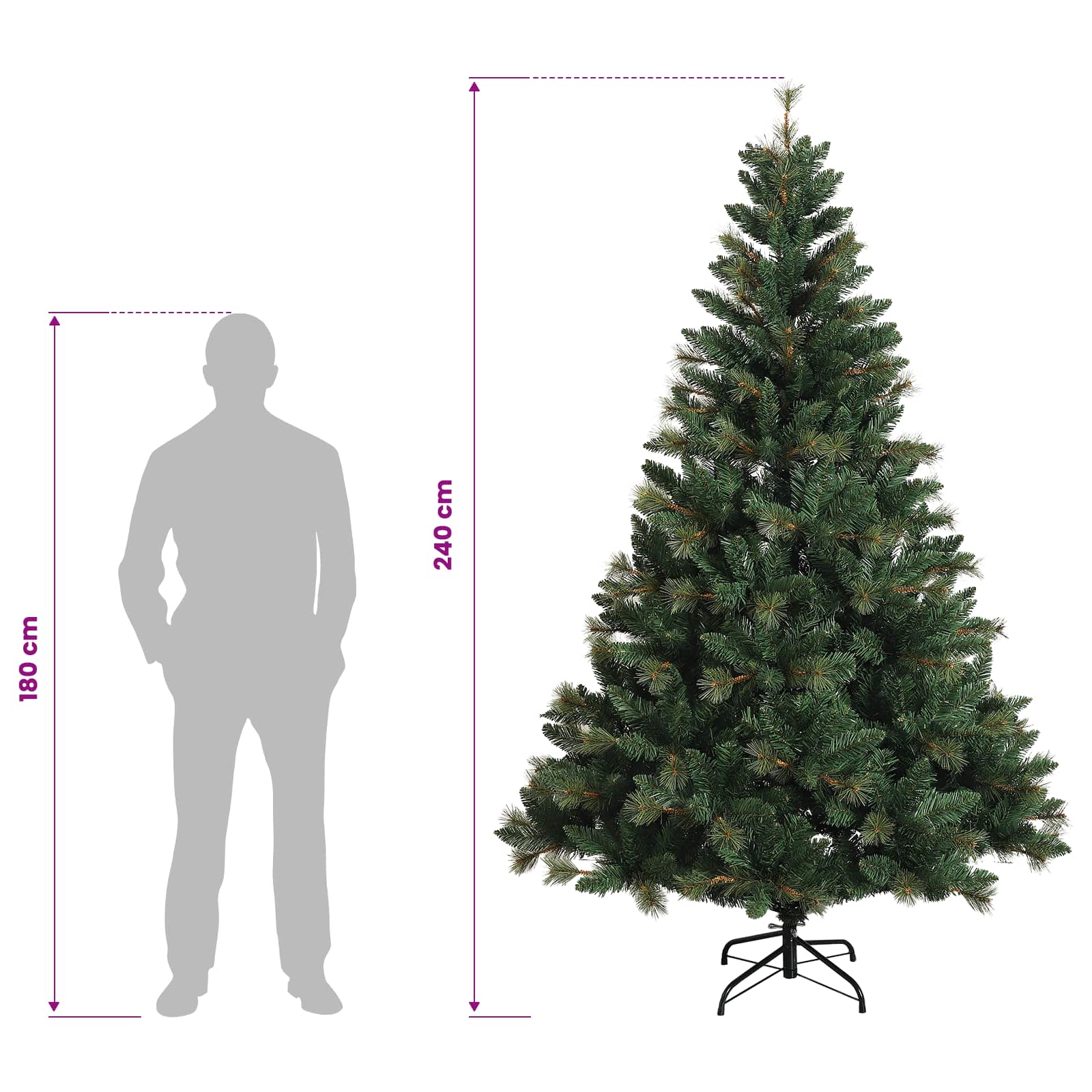 Umetno Zložljivo Božično Drevo 240 cm 300 LED Toplo bela