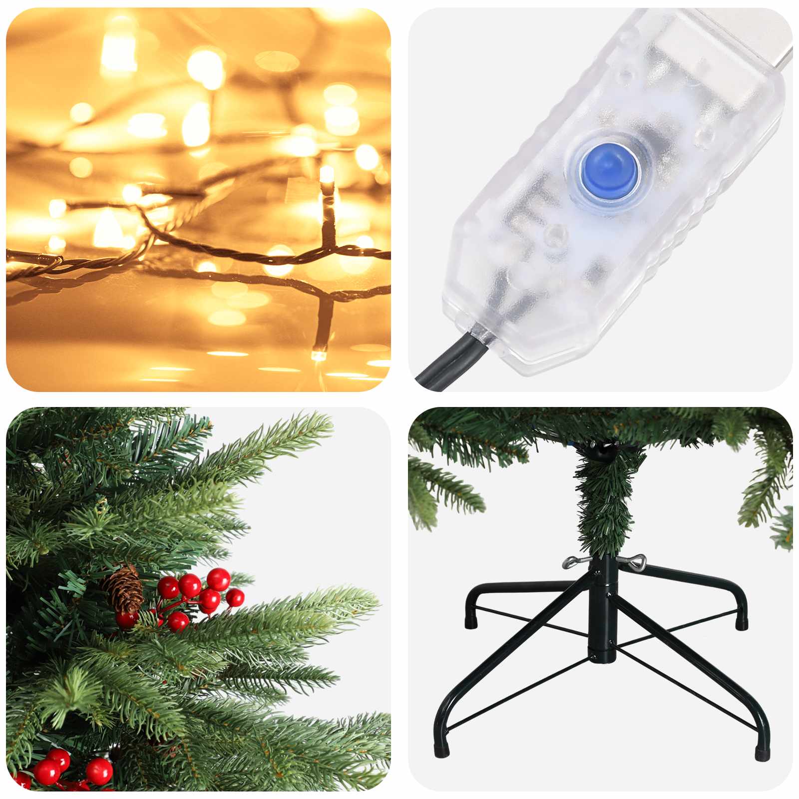 Umetno Zložljivo Božično Drevo 180 cm 300 LED Toplo bela