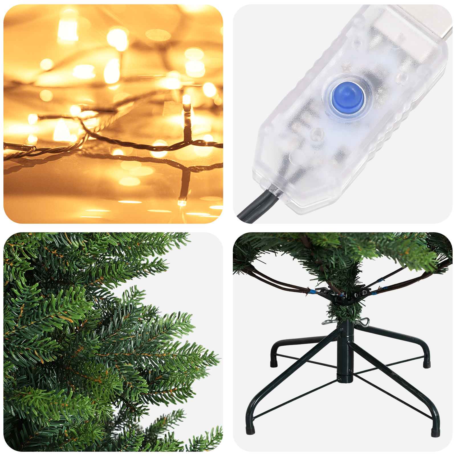 Umetno Zložljivo Božično Drevo 180 cm 300 LED Toplo bela