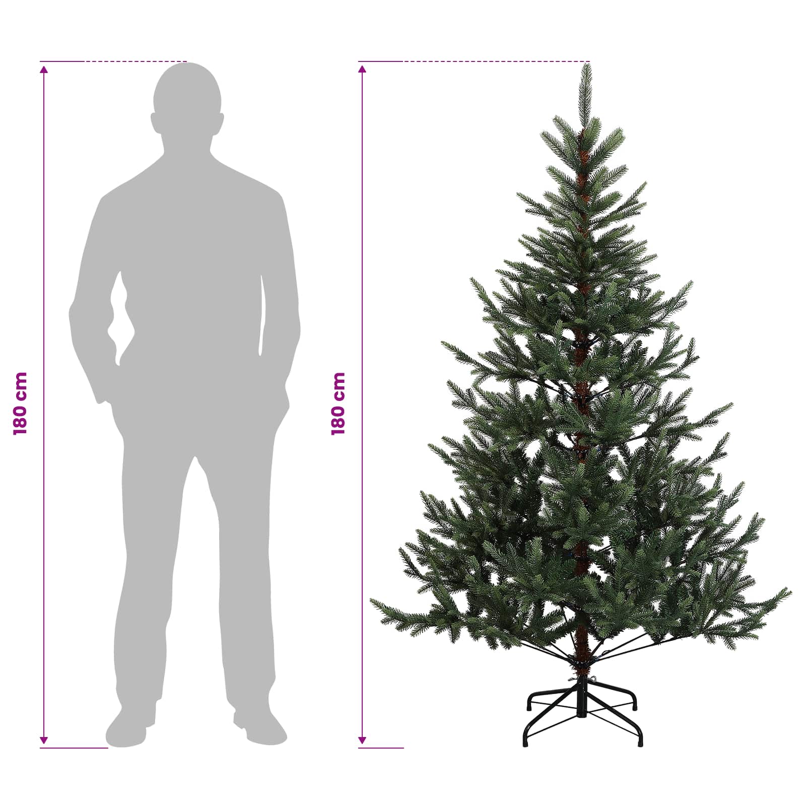Artificial Christmas Tree with Bauble 300 LEDs size guide