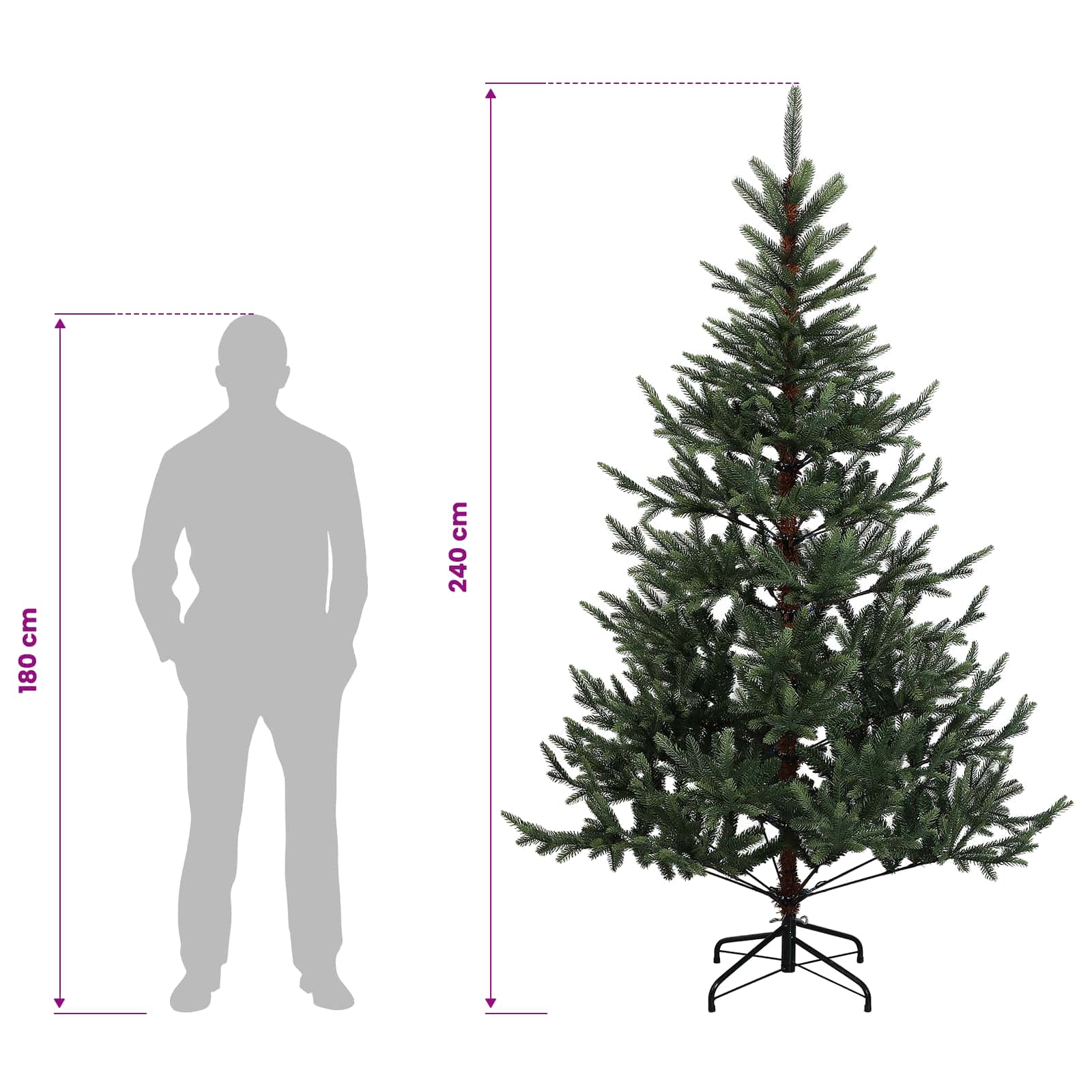 Artificial Hinged Christmas Tree 300 LEDs Warm size guide
