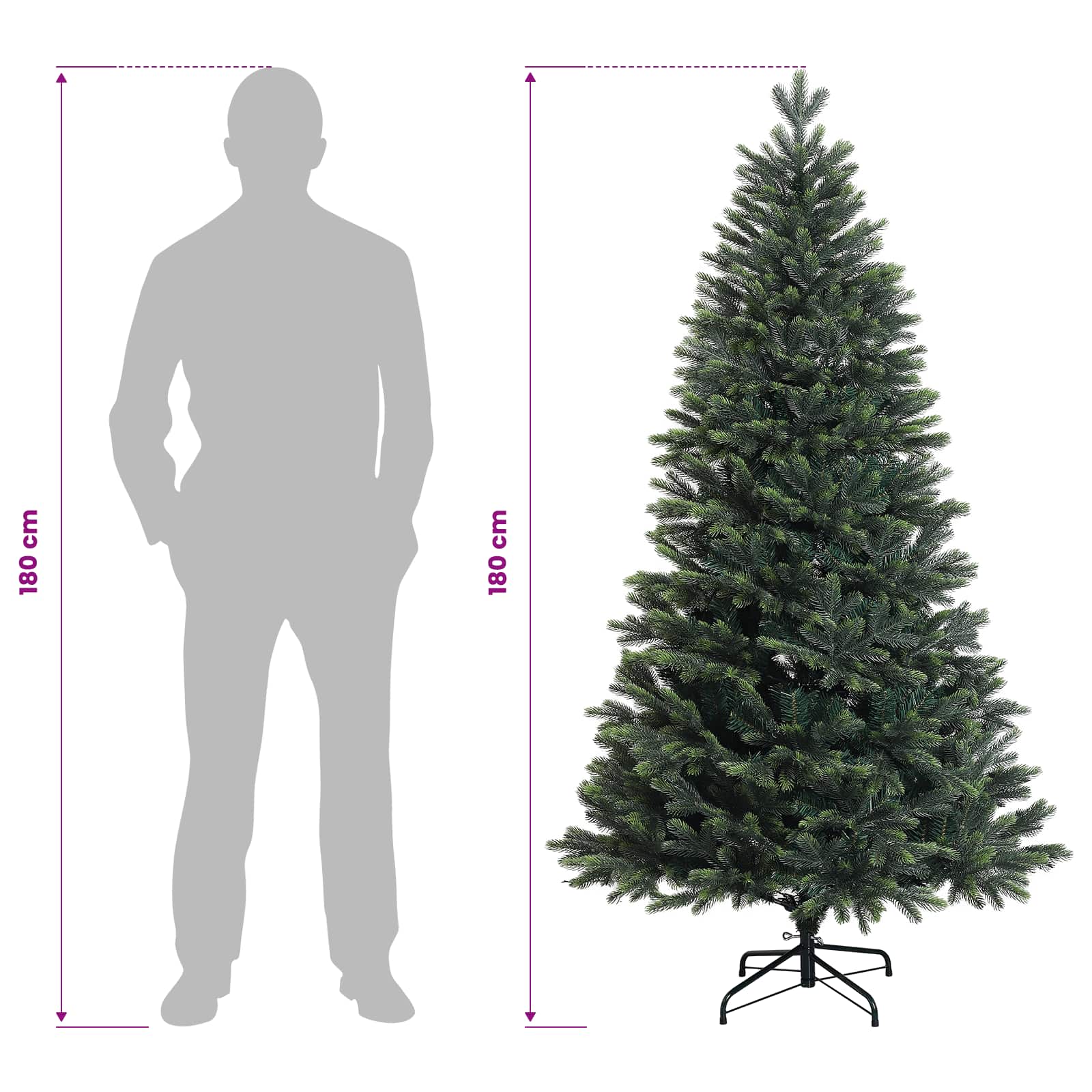 Artificial Christmas Tree with Bauble 300 LEDs size guide