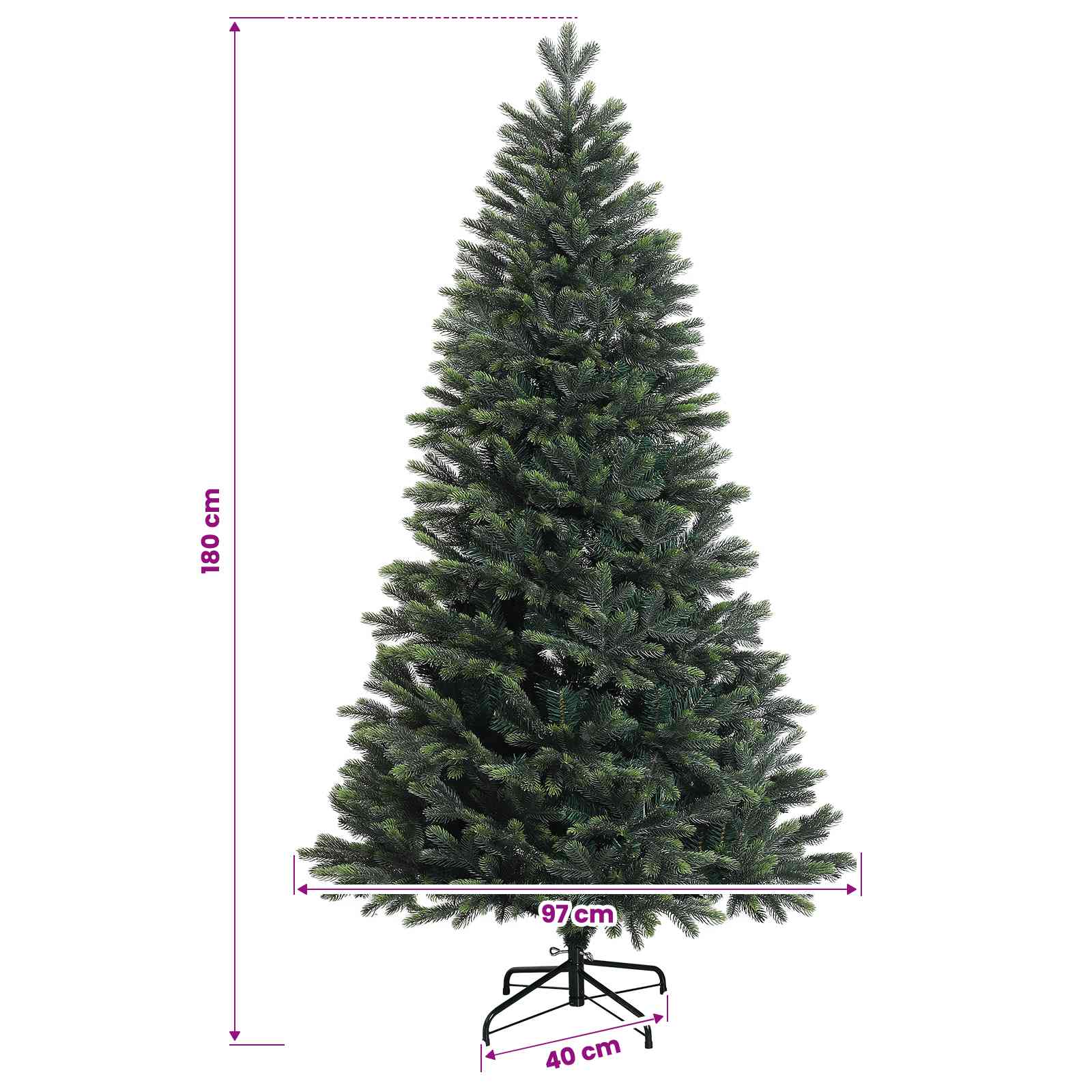 Artificial Christmas Tree with Bauble 300 LEDs size guide
