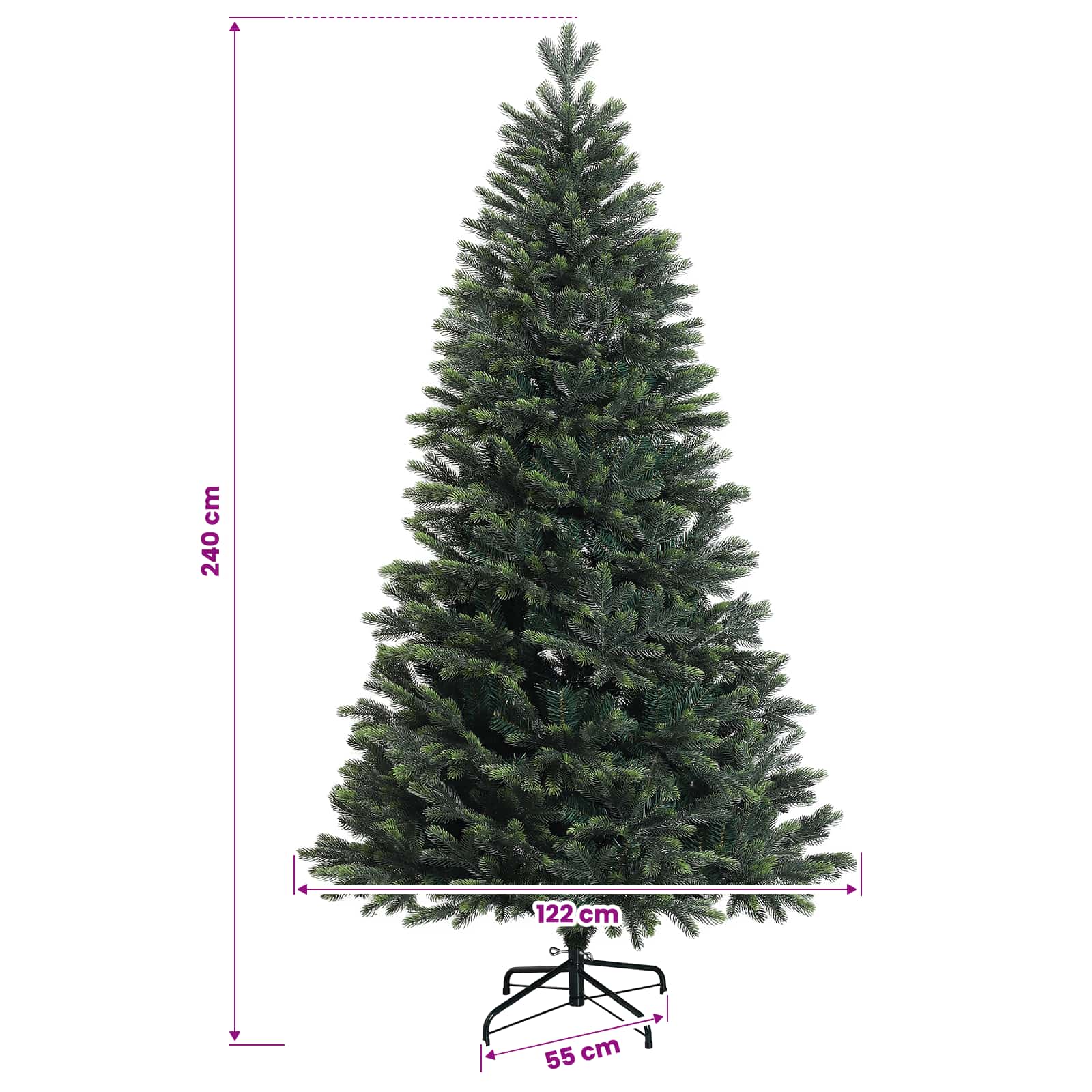 Artificial Hinged Christmas Tree 300 LEDs Warm size guide