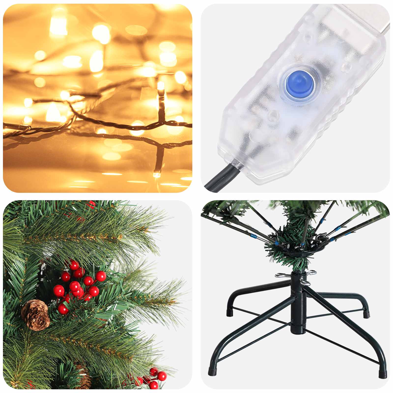 Umetno Zložljivo Božično Drevo 180 cm 300 LED Toplo bela