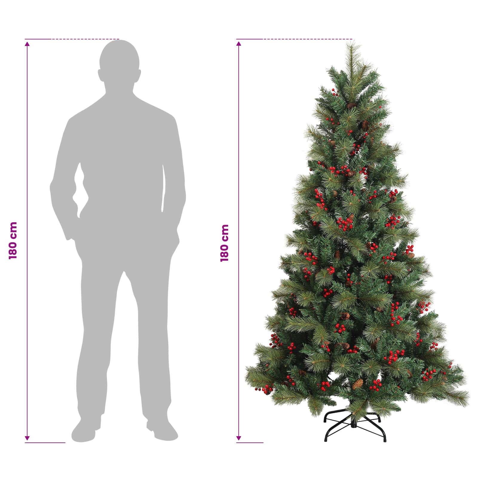 Umetno Zložljivo Božično Drevo 180 cm 300 LED Toplo bela