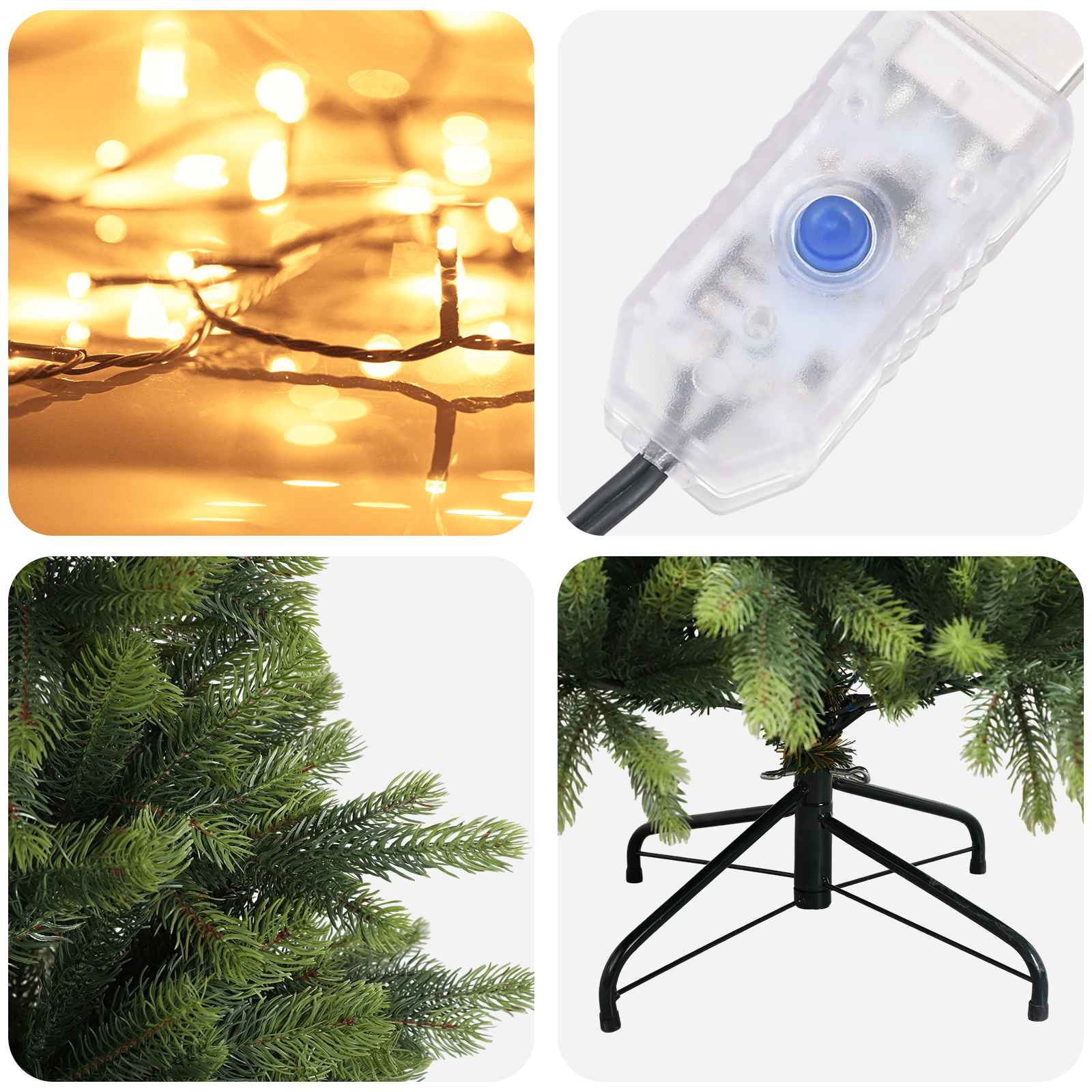 Umetno Zložljivo Božično Drevo 180 cm 300 LED Toplo bela