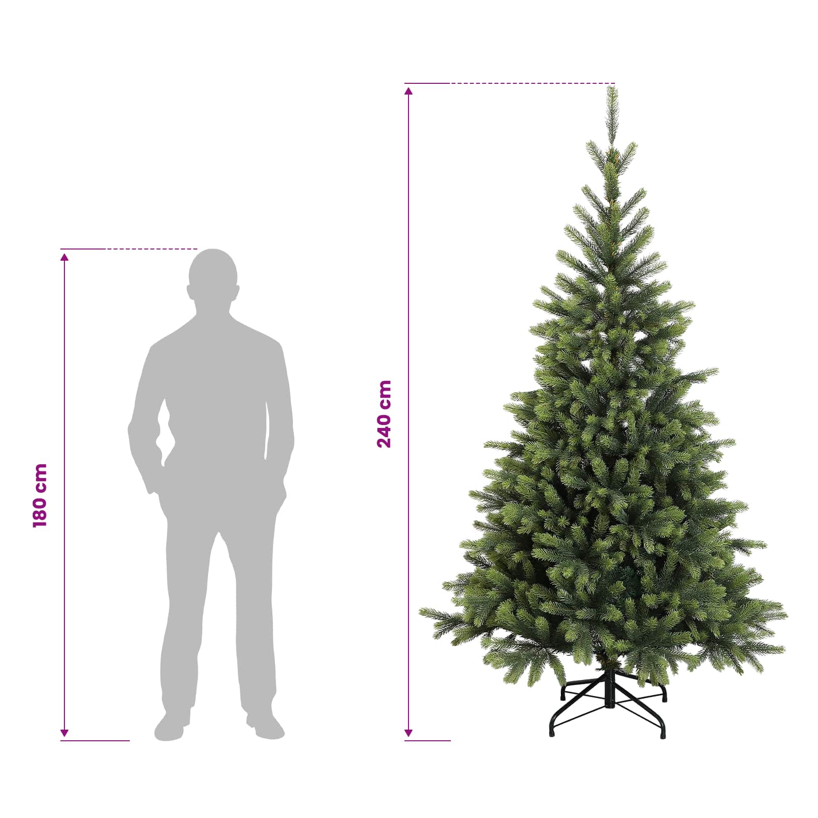 Artificial Christmas Tree with Bauble 300 LEDs size guide