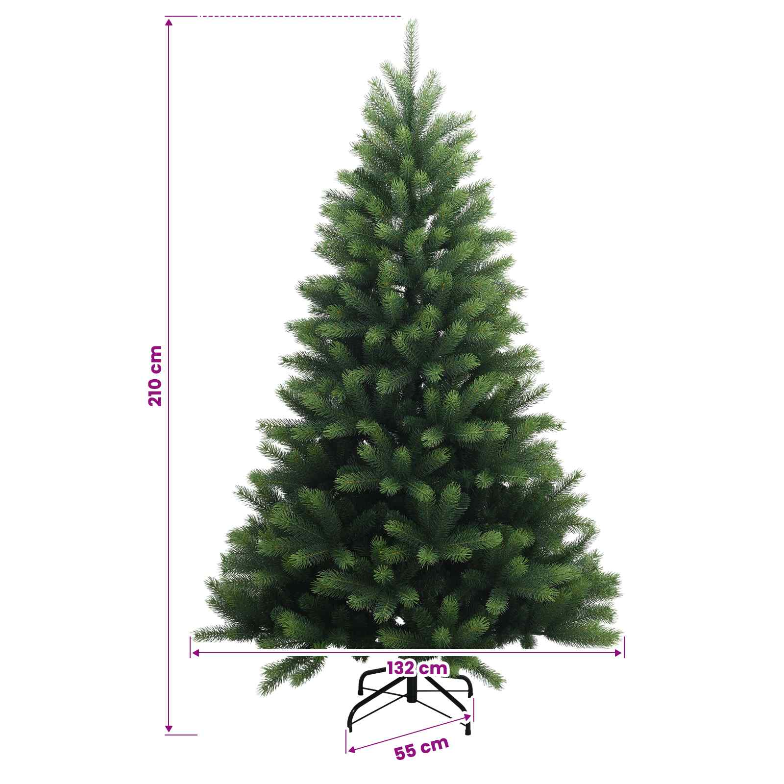 Artificial Christmas Tree with Bauble 300 LEDs size guide