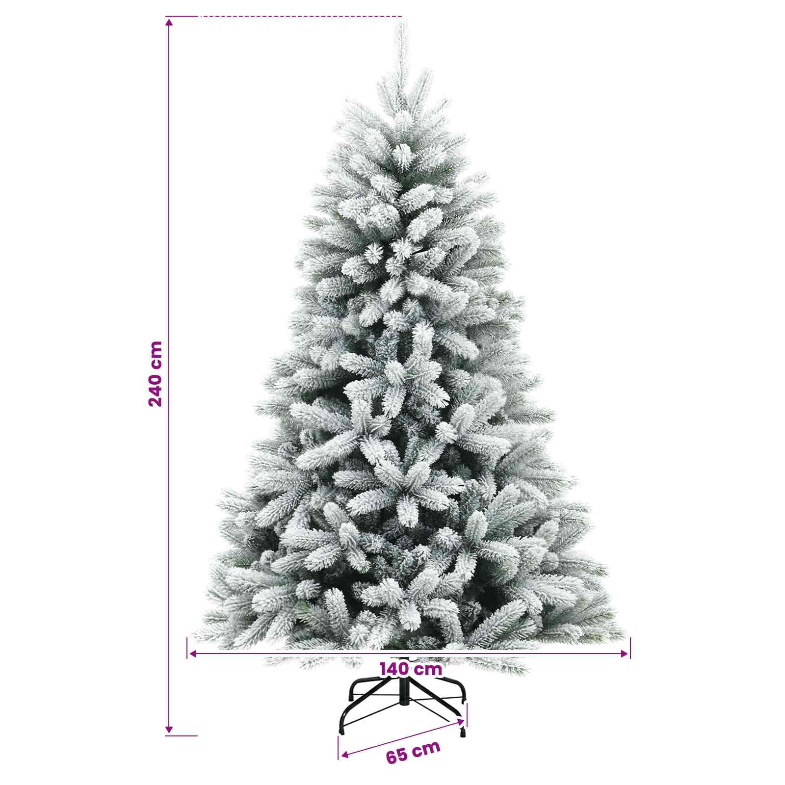 Artificial Hinged Christmas Tree 300 LEDs Warm size guide
