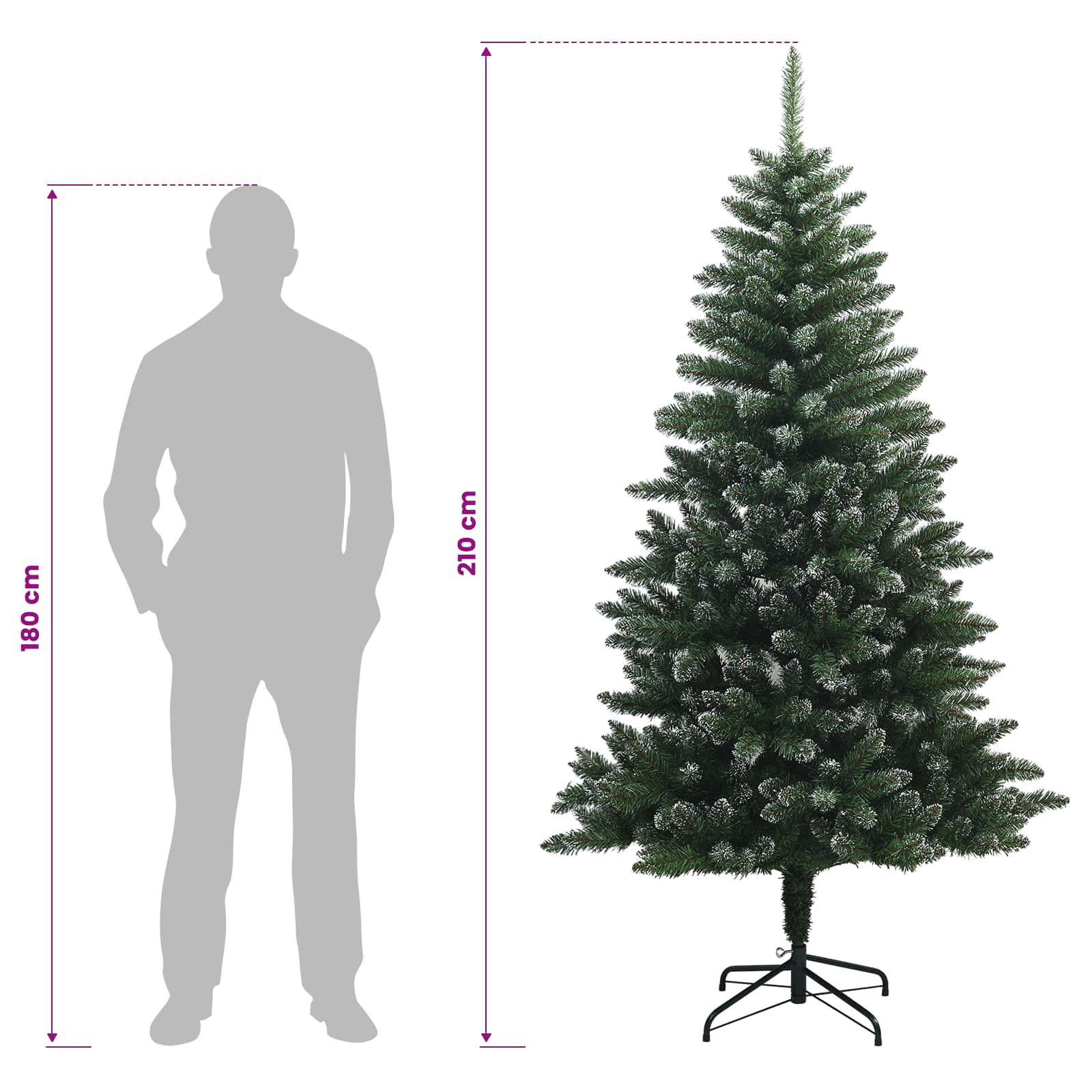 Artificial Hinged Christmas Tree 300 LEDs Warm size guide