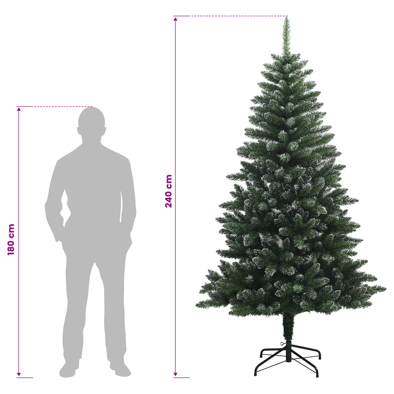 Artificial Hinged Christmas Tree 300 LEDs Warm size guide